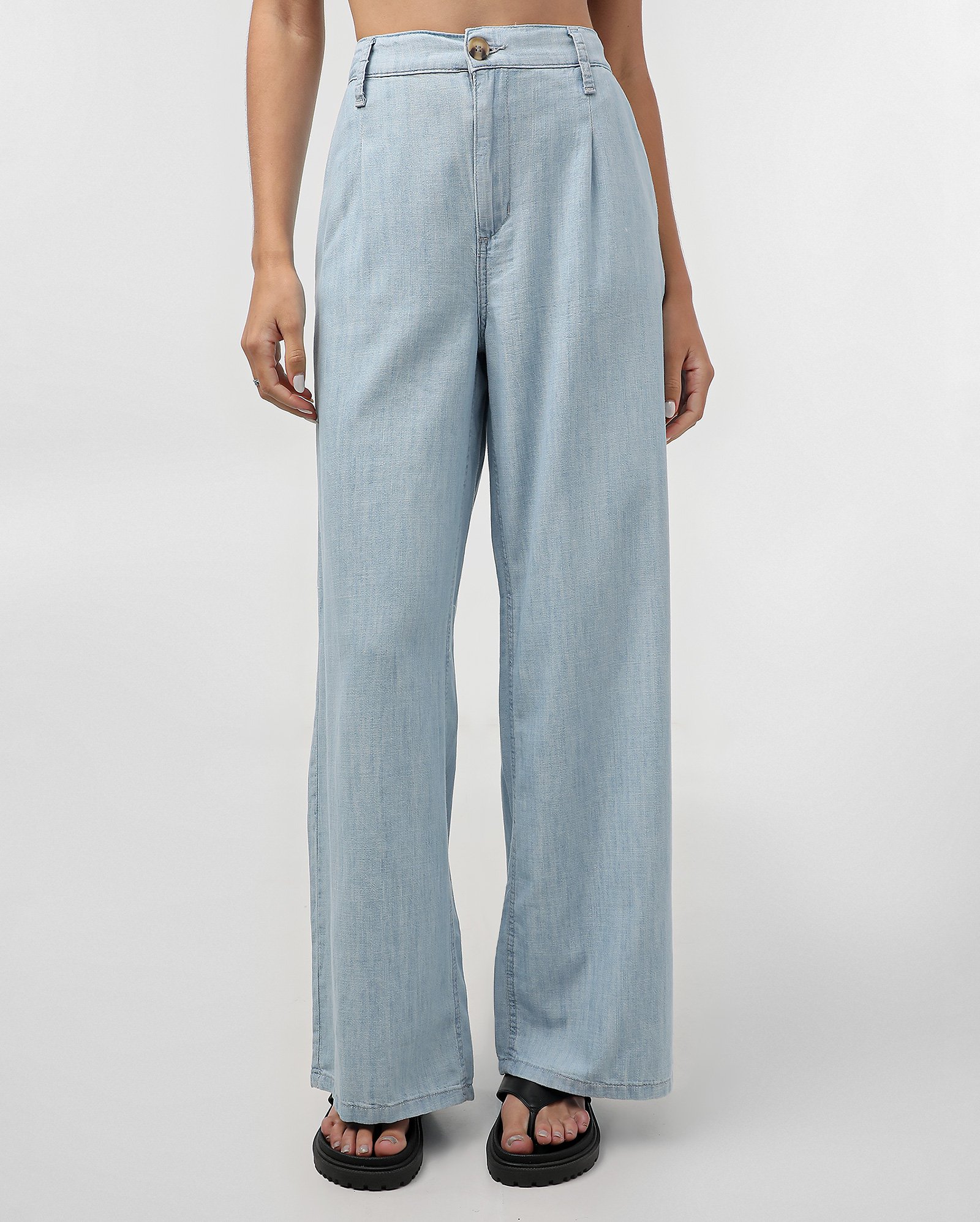 Calça jeans feminina wide leg cós elástico - Jeans Claro | Pool Jeans