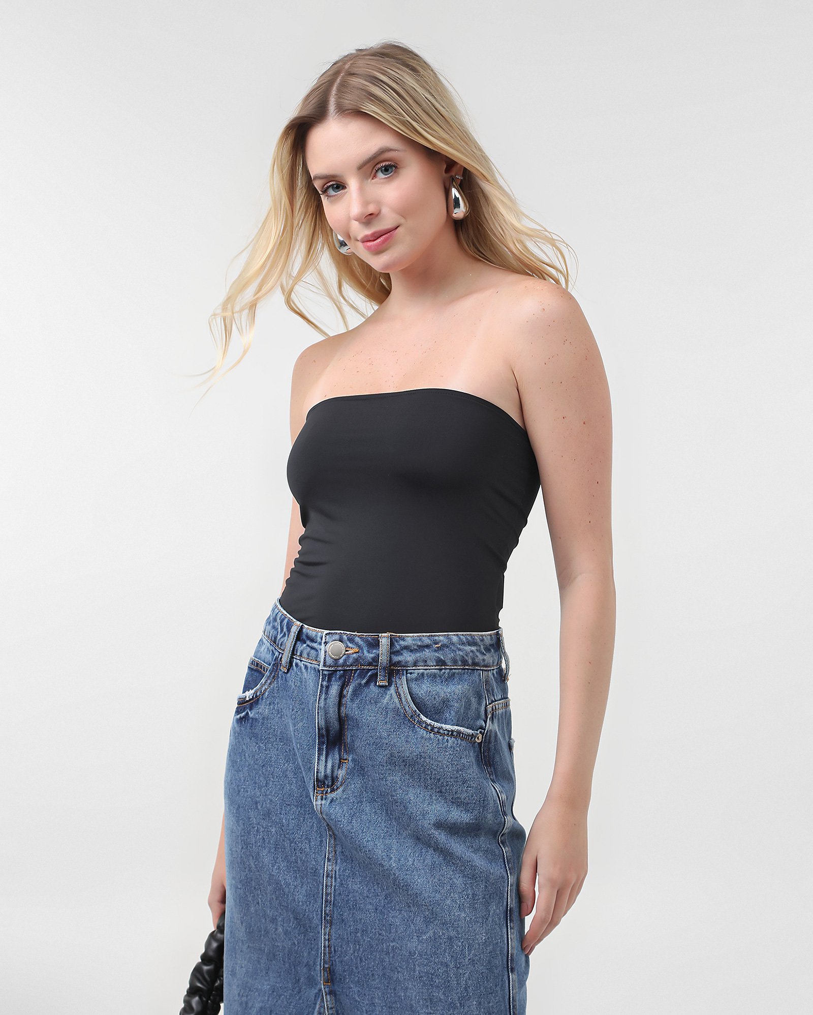 Top strapless poliamida liso - Preto | Pool Basics
