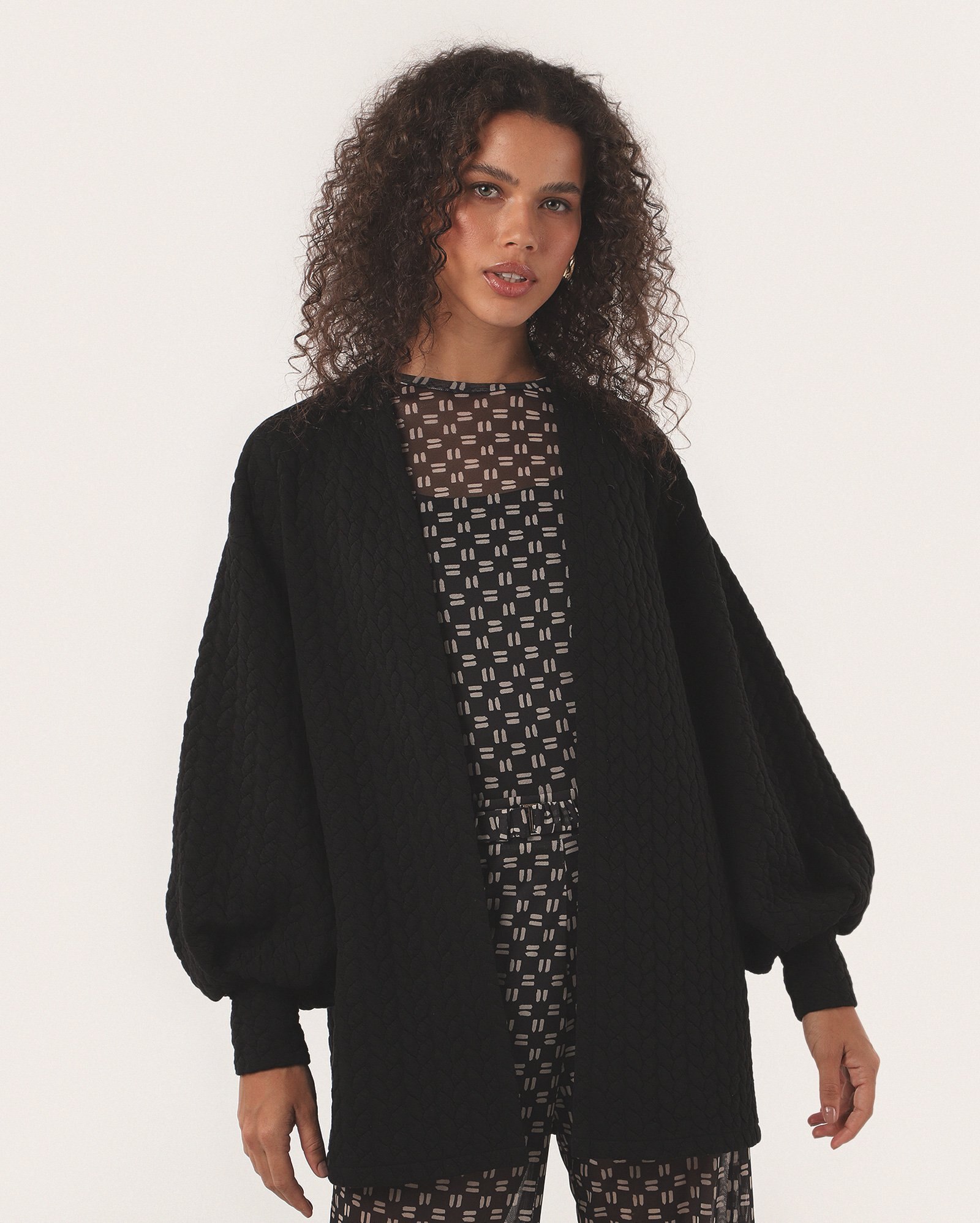 Cardigan feminino em malha texturizada - Preto | Missinclof + Riachuelo