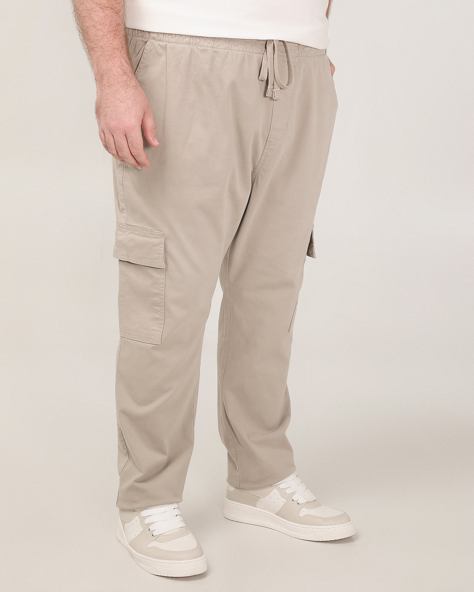 Calça sarja plus size masculina jogger cargo bege | Pool Jeans