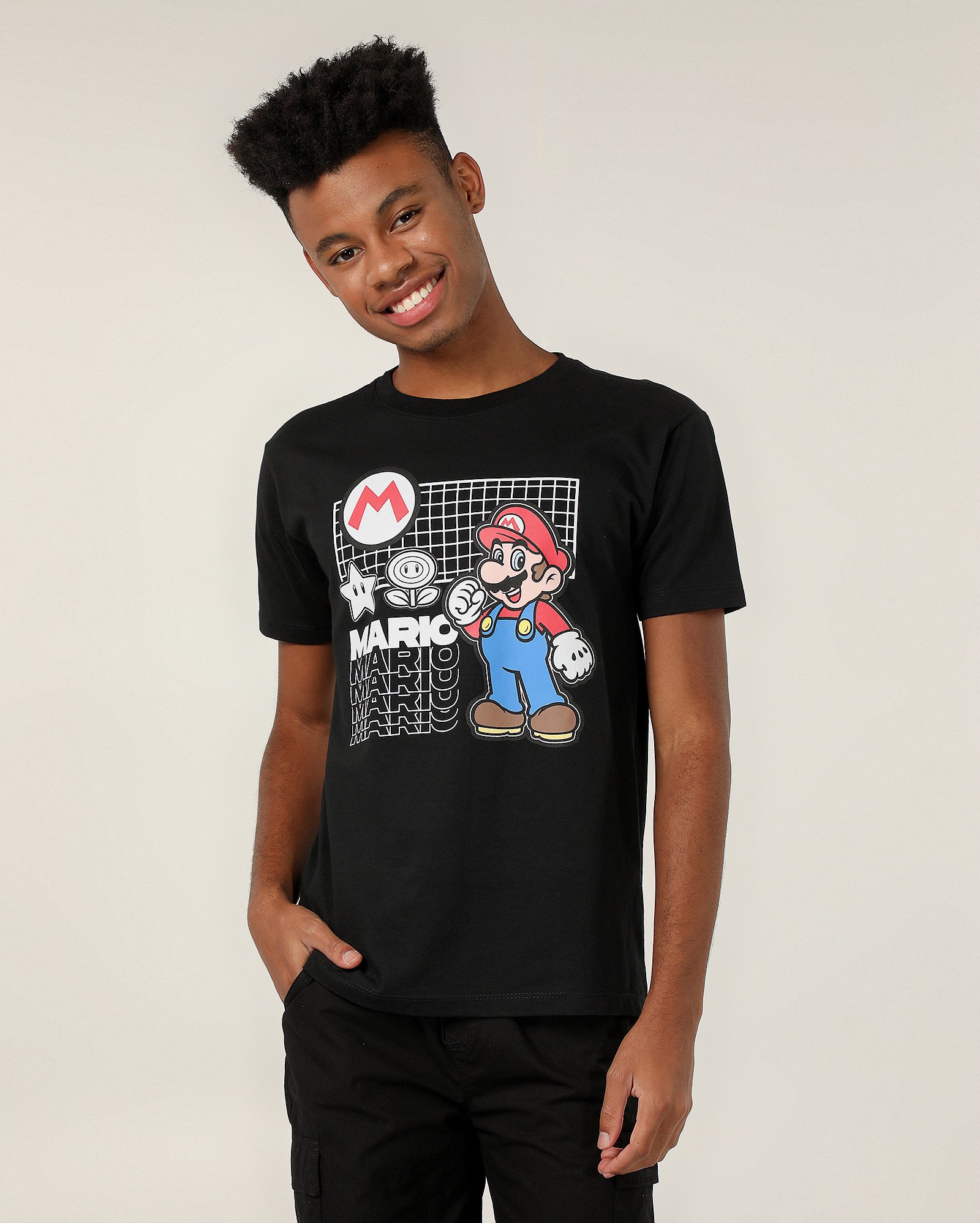 Camiseta juvenil lettering Super Mario preta | Nintendo