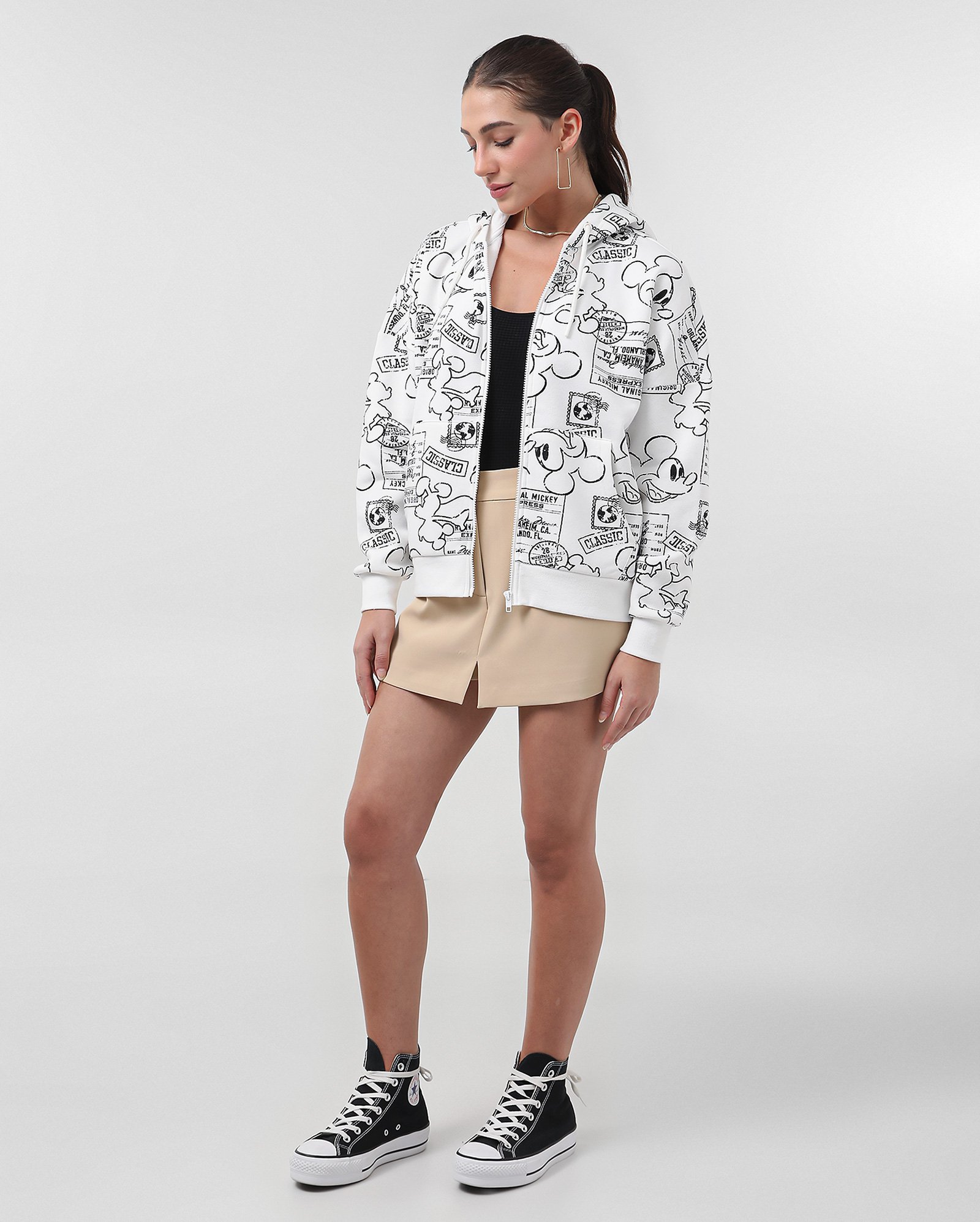 Blusa de moletom feminina Mickey com zíper branca | Disney