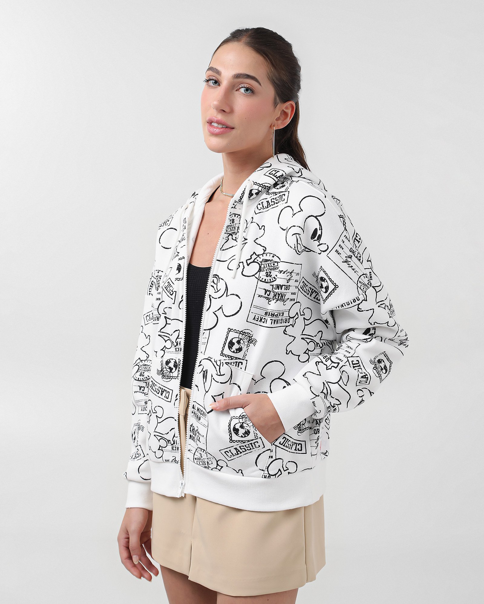 Blusa de moletom feminina Mickey com zíper branca | Disney