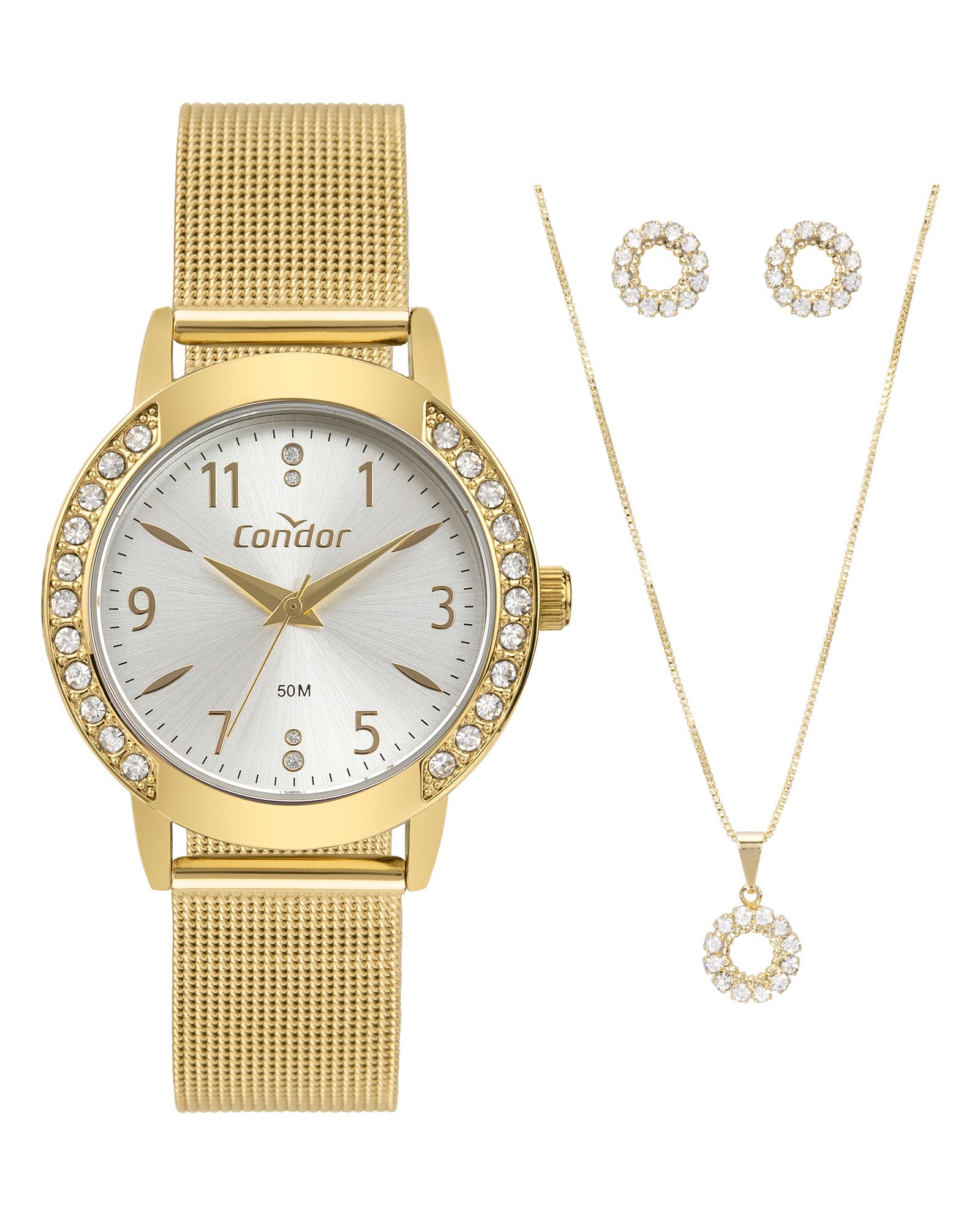 Kit relógio analógico feminino CO2035NHAK4K + conjunto dourado | Condor