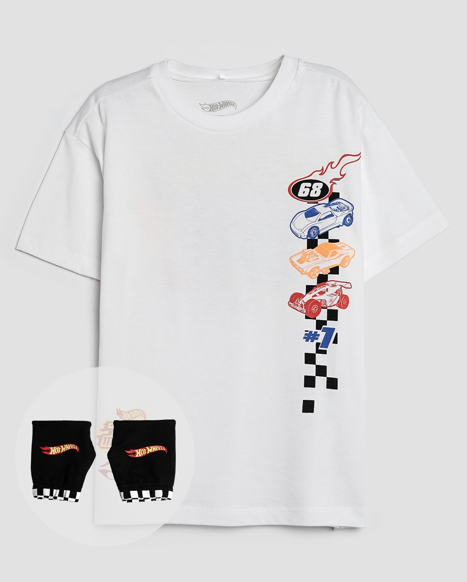 Camiseta infantil + munhequeiras 2 peças Hot Wheels 4-10A branca | Mattel