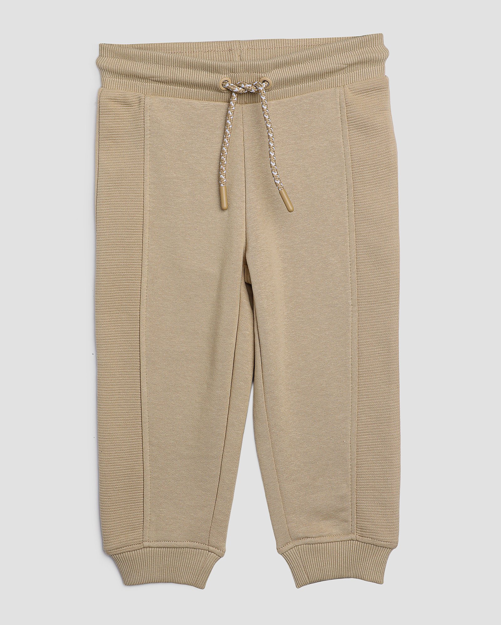 Calça de moletom infantil jogger recorte canelado 1-4A - Bege | Pool Kids