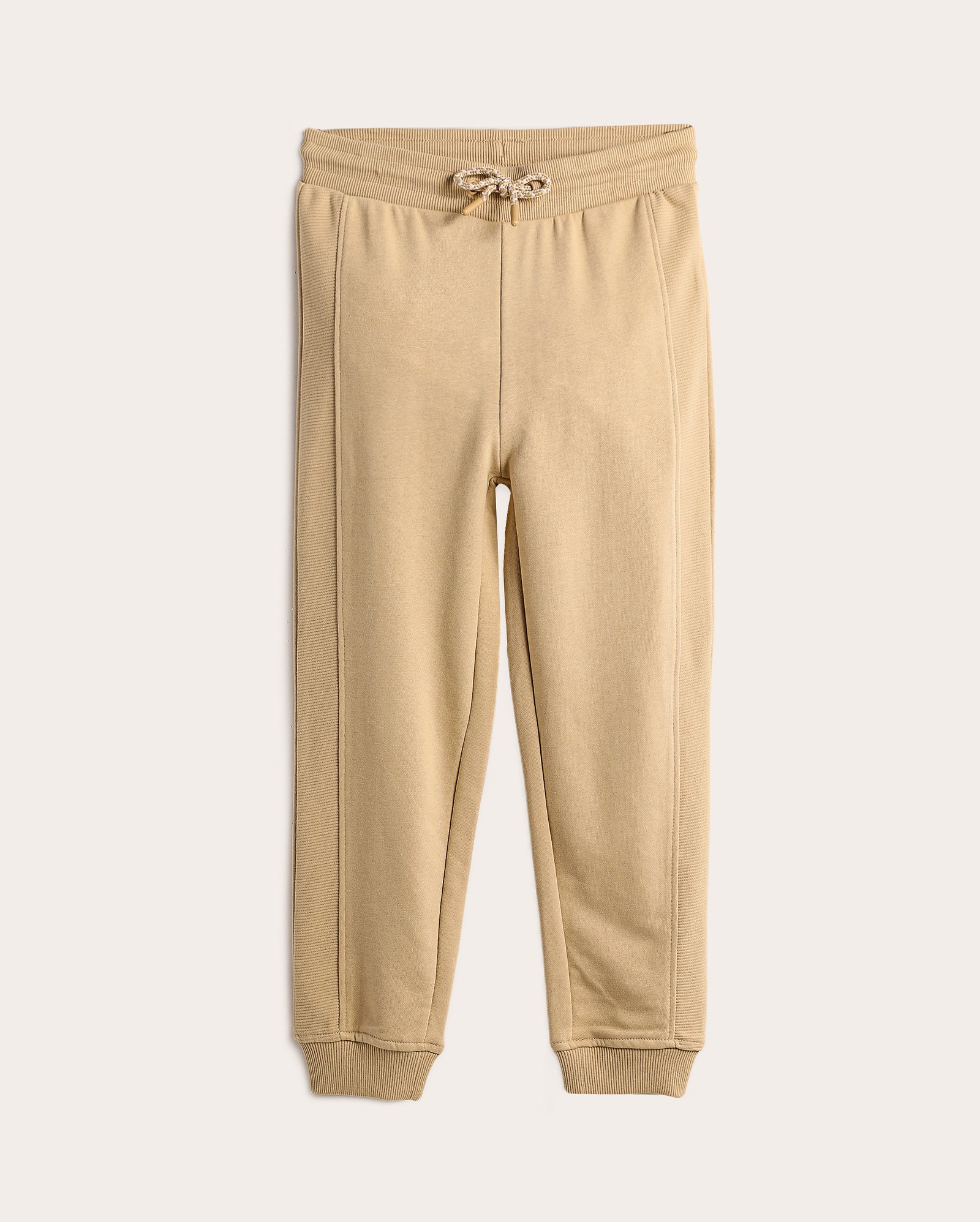 Calça de moletom infantil jogger recorte canelado 4-10A - Bege | Pool Kids