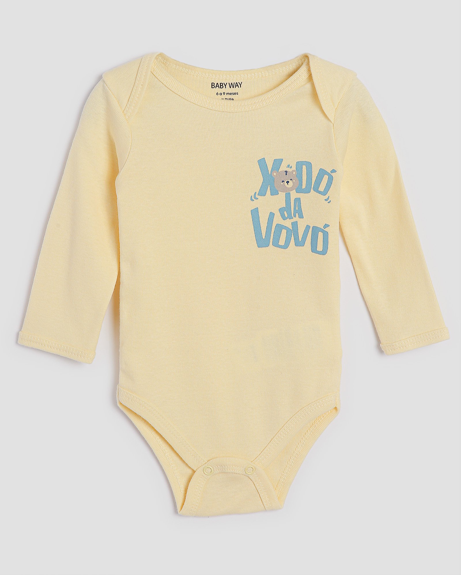 Body bebê canelado manga longa xodó da vovó amarelo | Baby Way