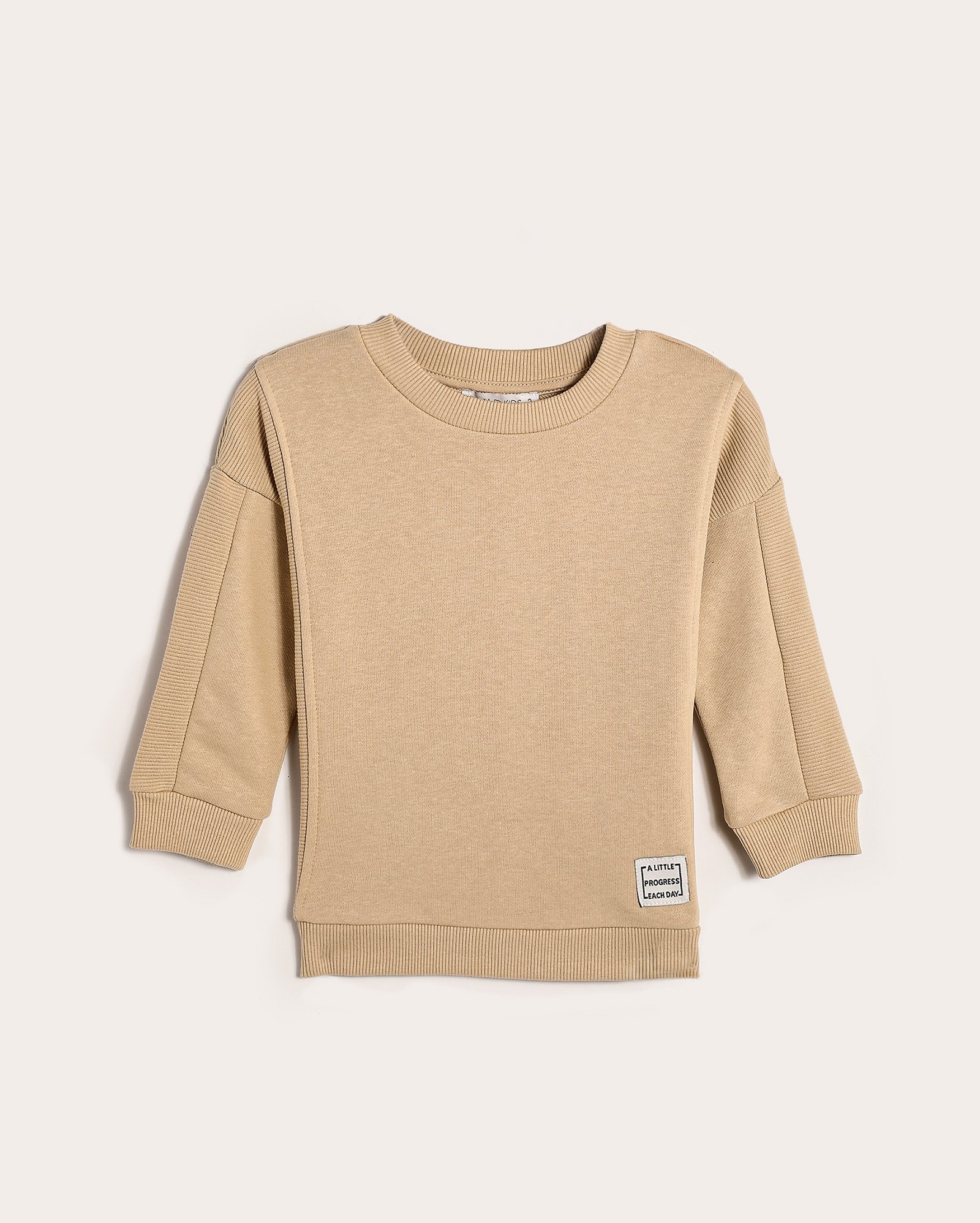 Blusa de moletom infantil recorte canelado 4-10A - Bege | Pool Kids