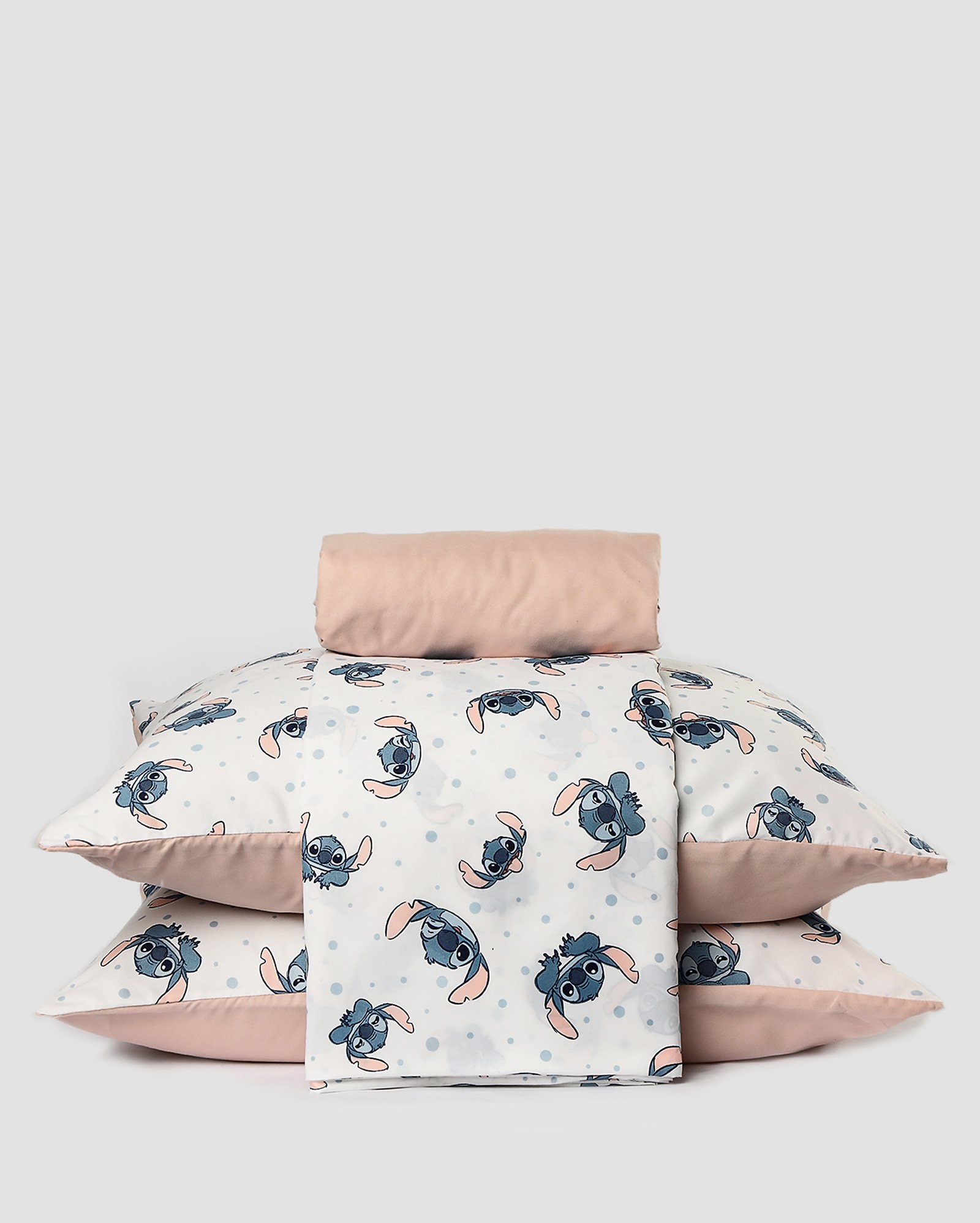 Jogo de cama queen 4 peças soft touch cabeça Stitch branco | Casa Riachuelo