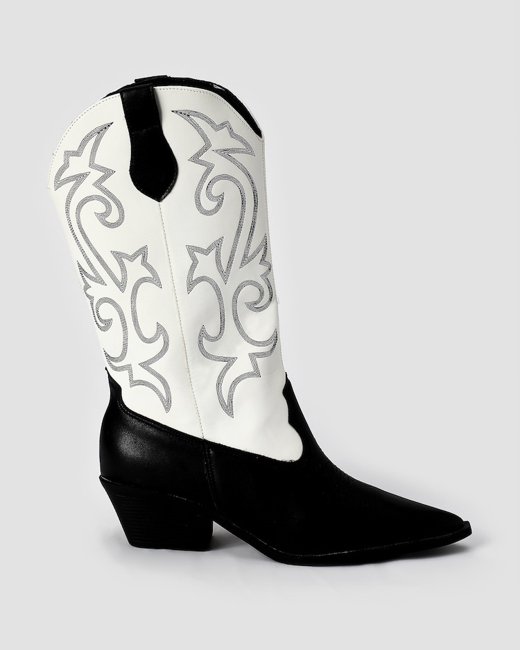 Riachuelo Bota feminina western cano alto pespontado multicor