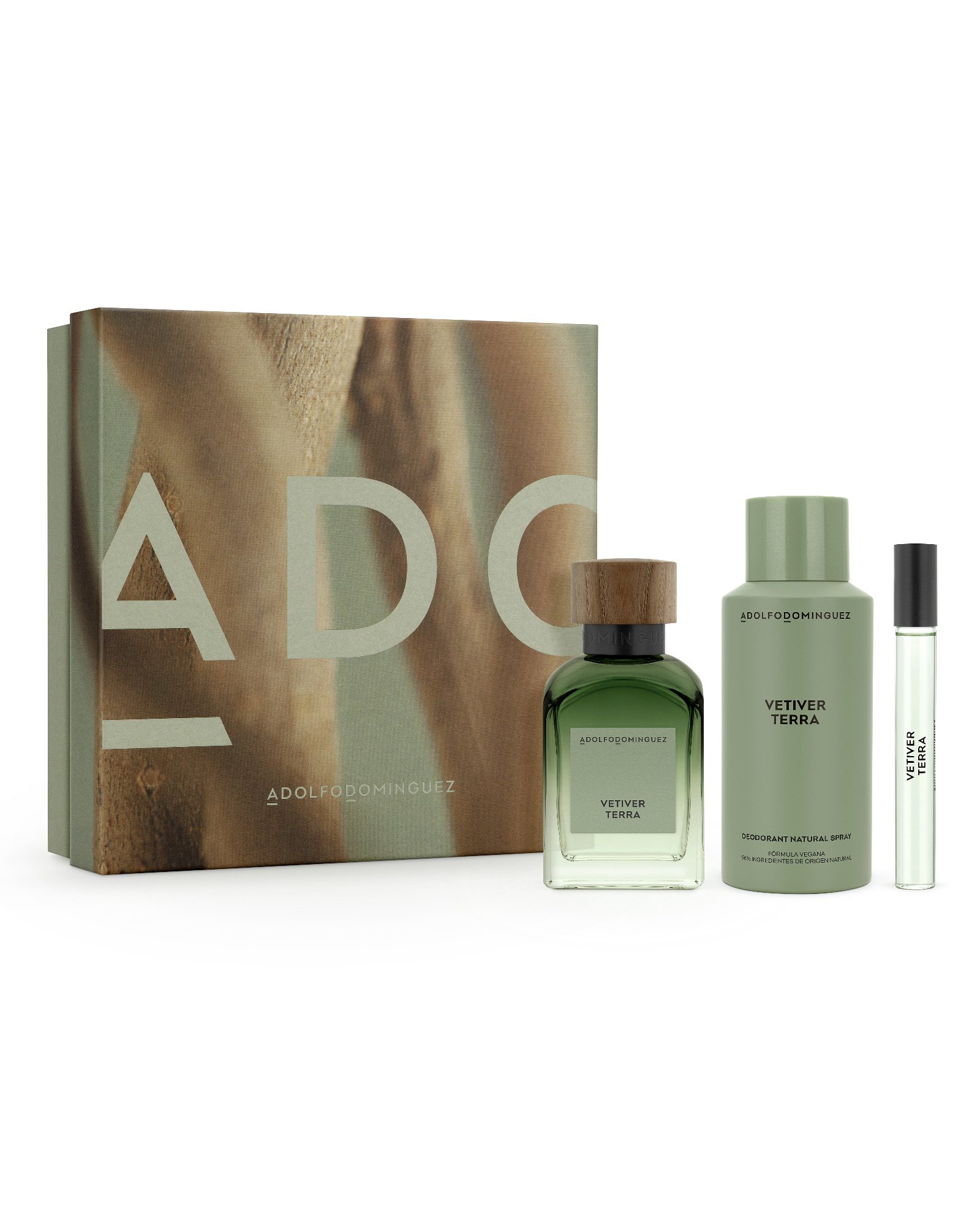 Kit perfume masculino Vetiver Terra edp 120ml + desodorante 150ml + miniatura 10ml | Adolfo Dominguez