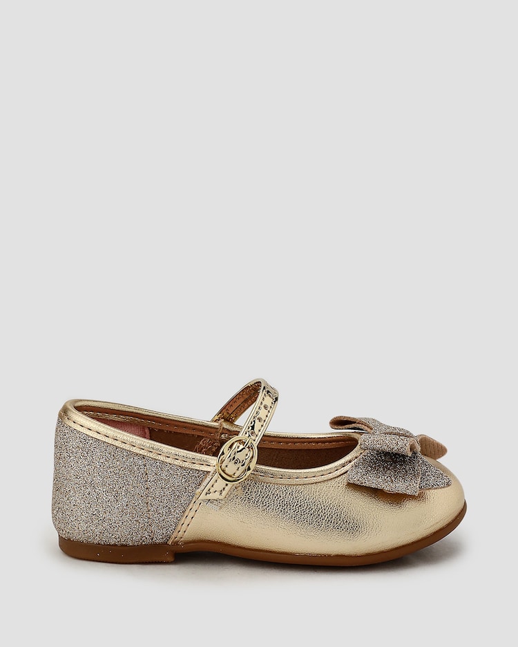 Riachuelo Sapatilha infantil metalizada e glitter com laço