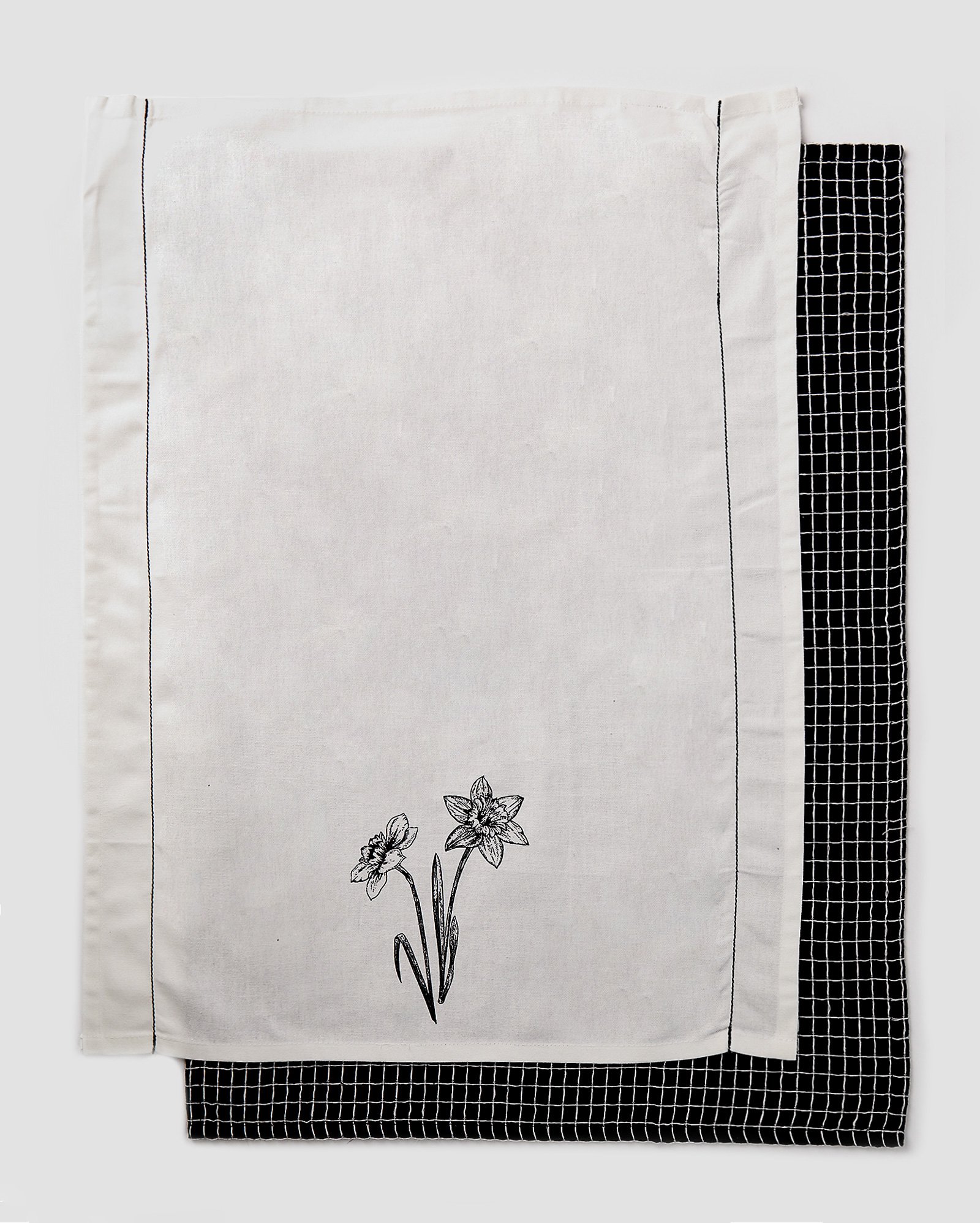 Kit pano de copa 2 peças flor Betânia preto | Casa Riachuelo