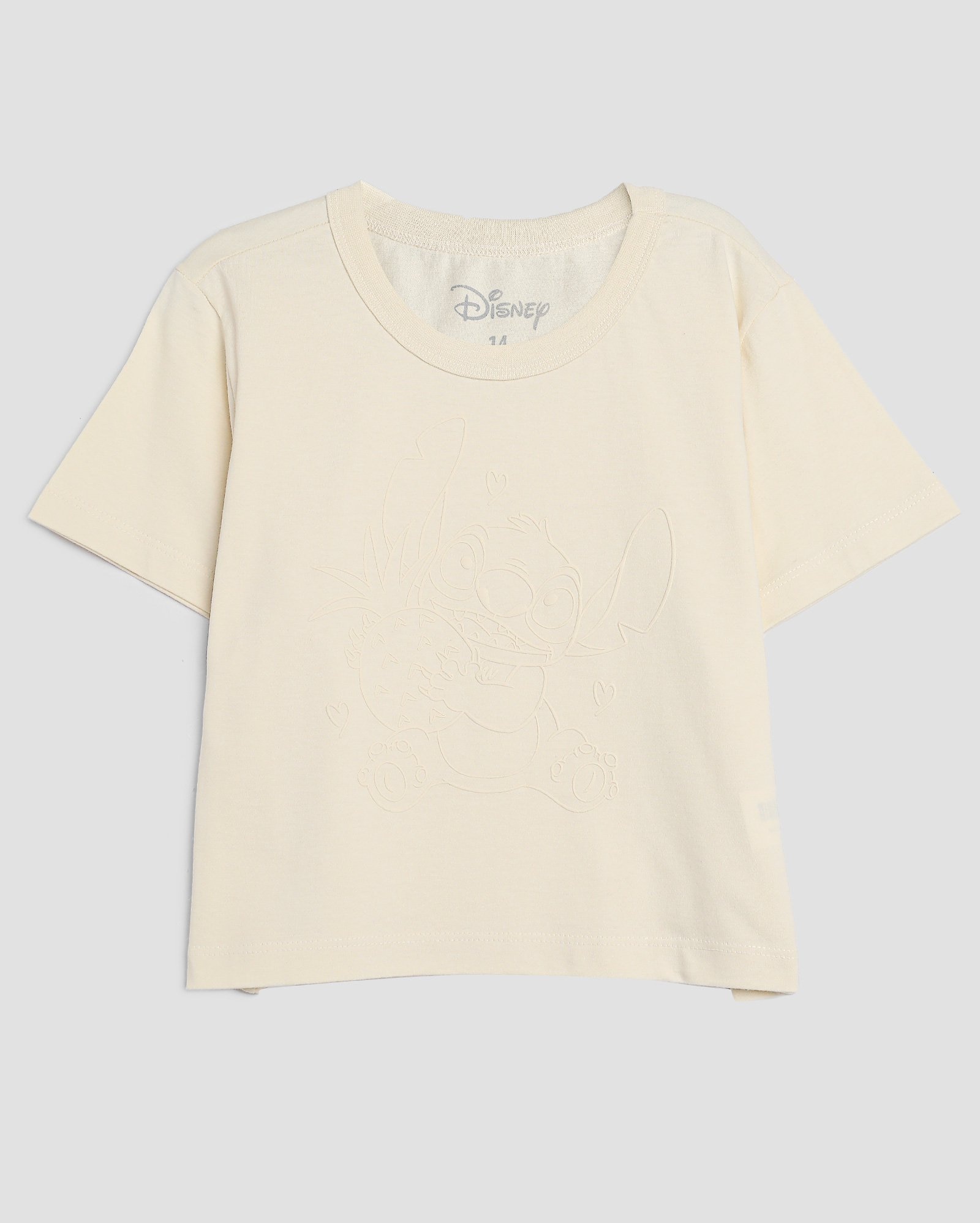 Camiseta cropped juvenil Lilo e Stitch bege | Disney