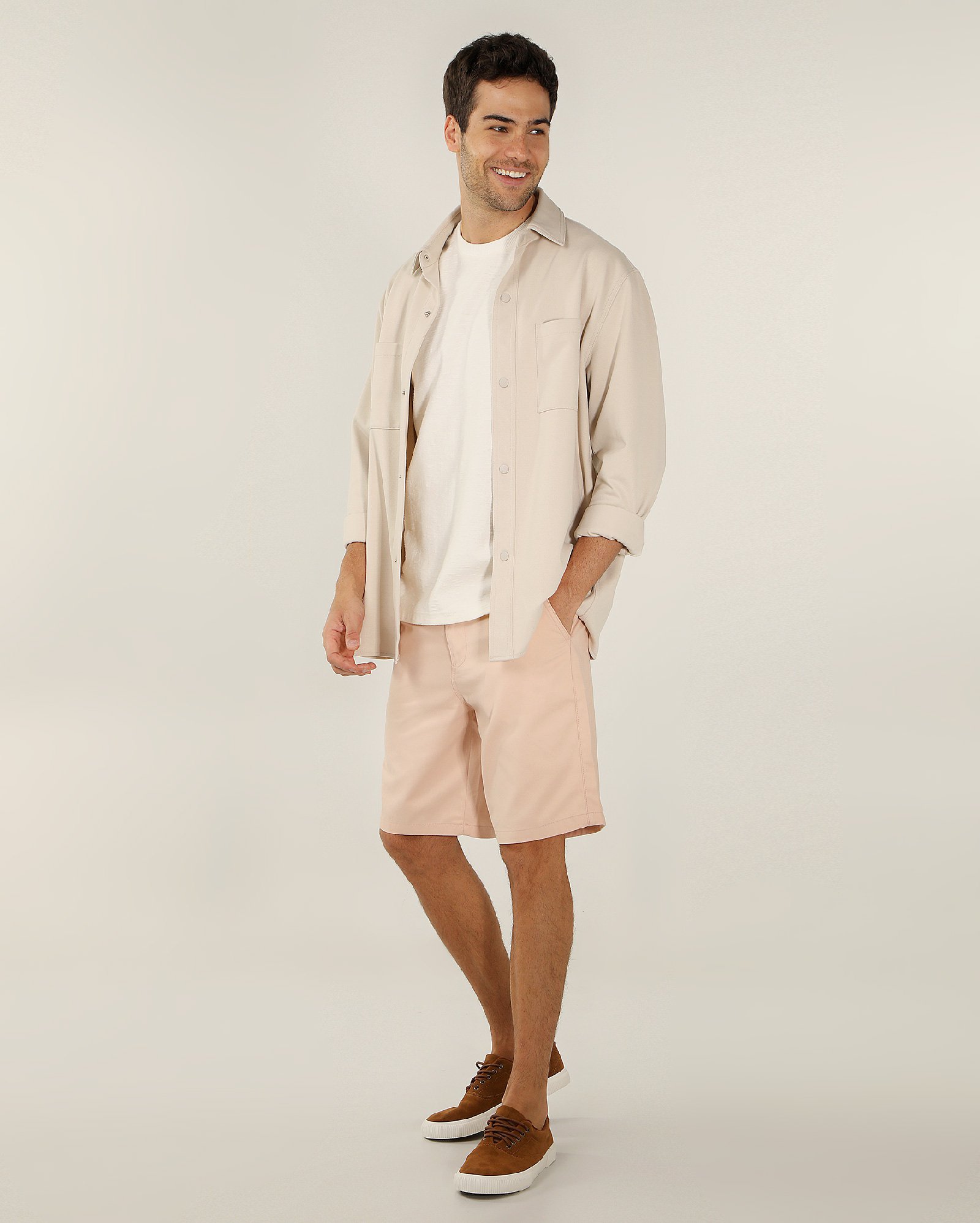 Bermuda sarja masculina chino com bolsos rosa | Pool Jeans