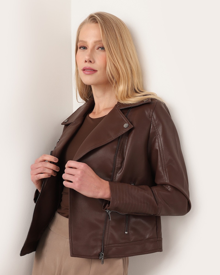 Riachuelo Jaqueta feminina biker em poliuretano pespontada