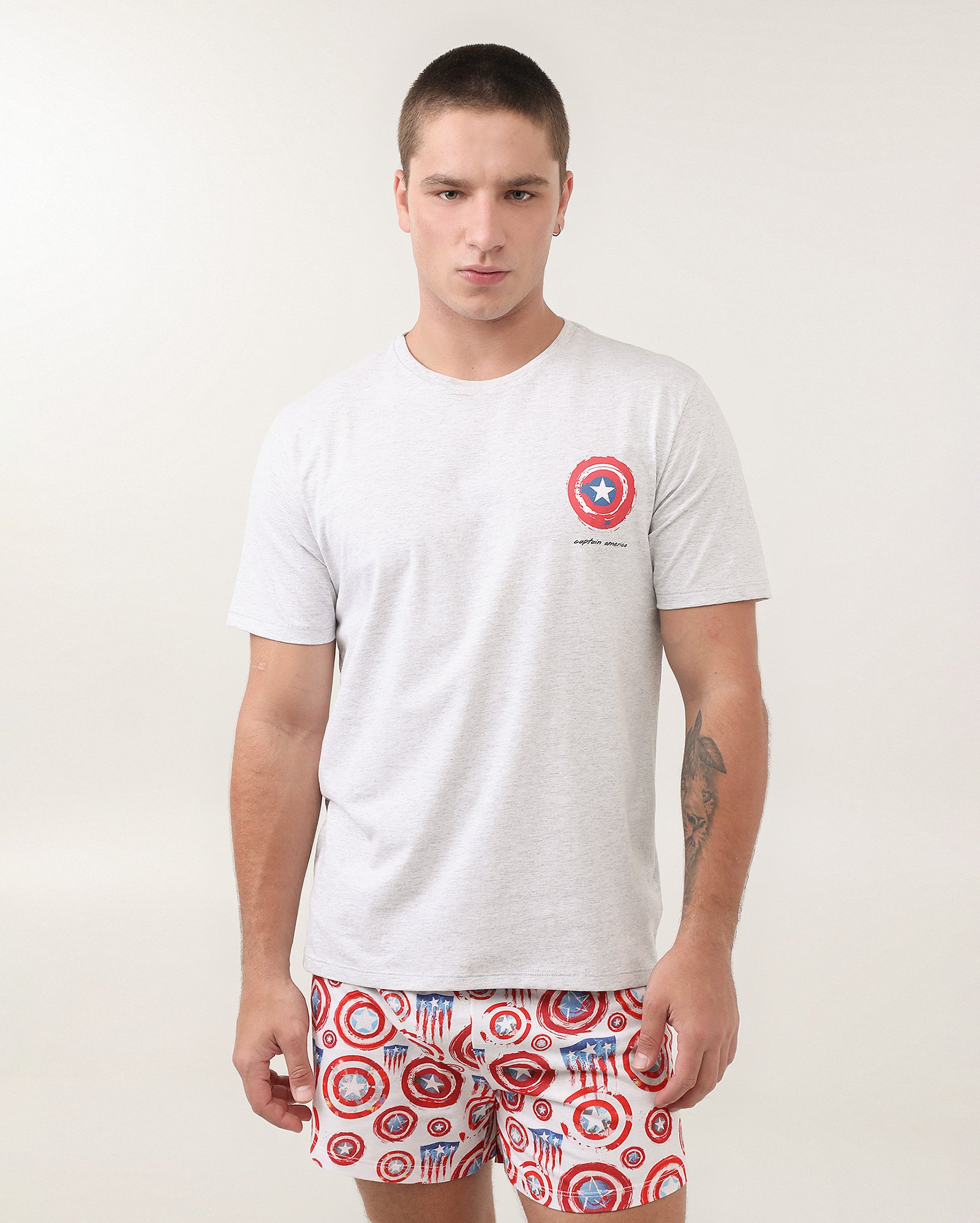 Pijama curto masculino Capitão América mescla multicor | Marvel