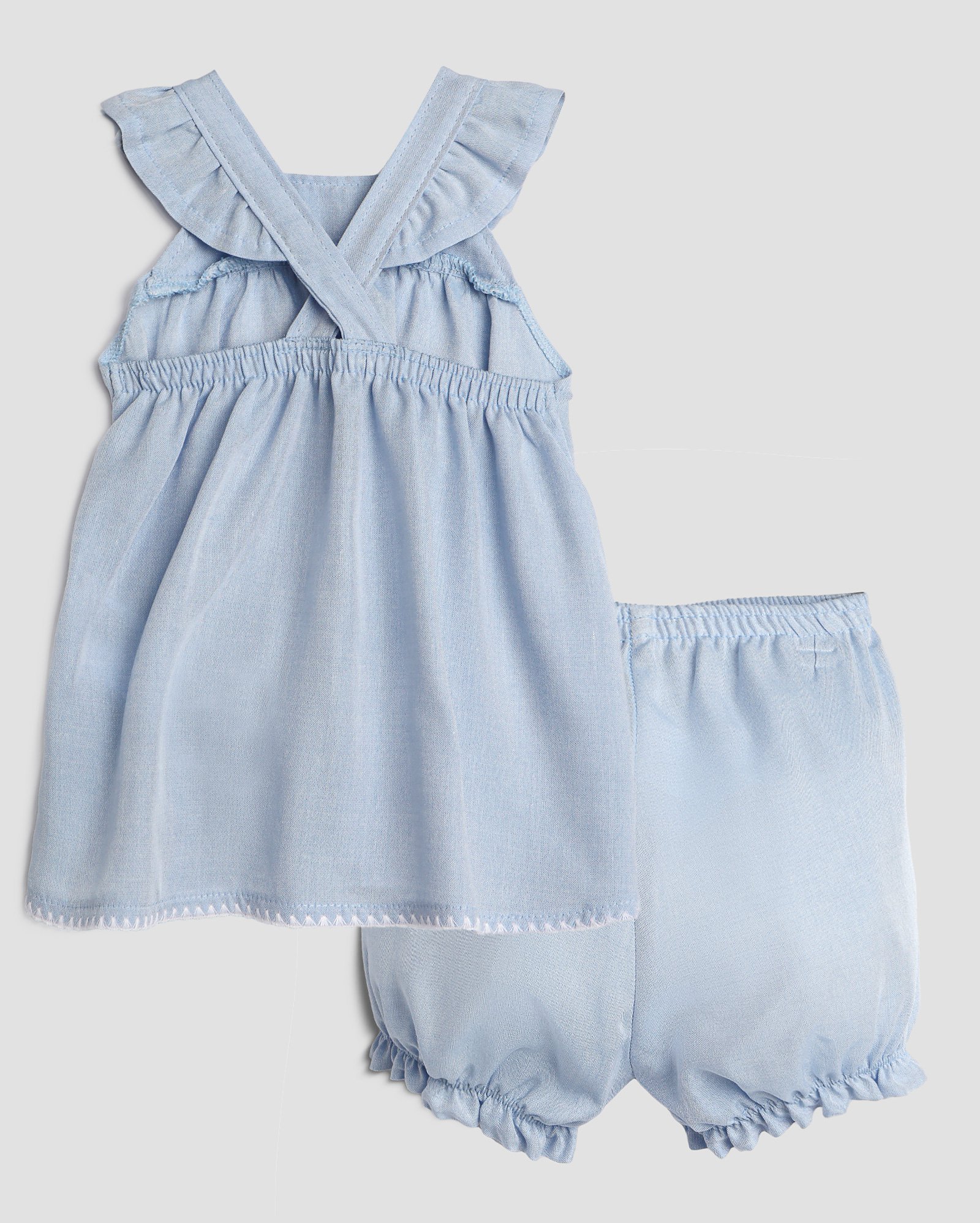 Conjunto curto bebê com bordado floral azul | Baby Way
