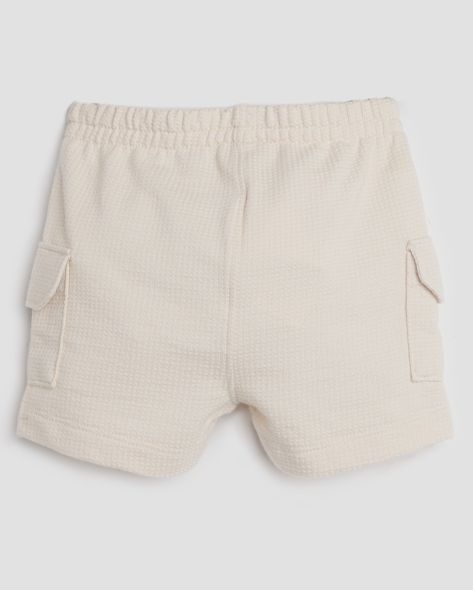 Short de algodão bebê texturizado com bolso lateral bege | Baby Way