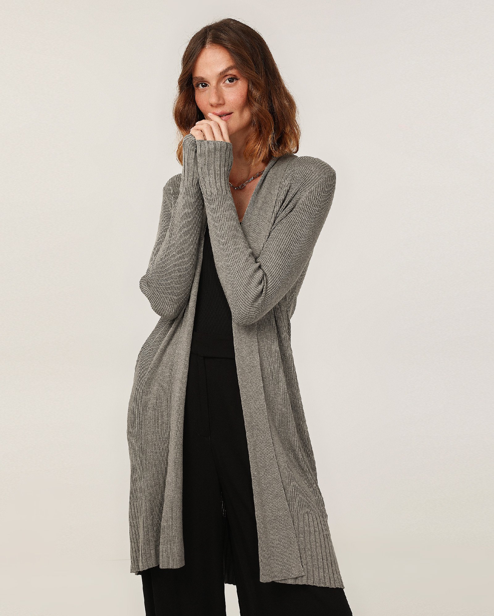 Cardigan feminino de tricot aberto - Cinza Mescla | AK by Riachuelo