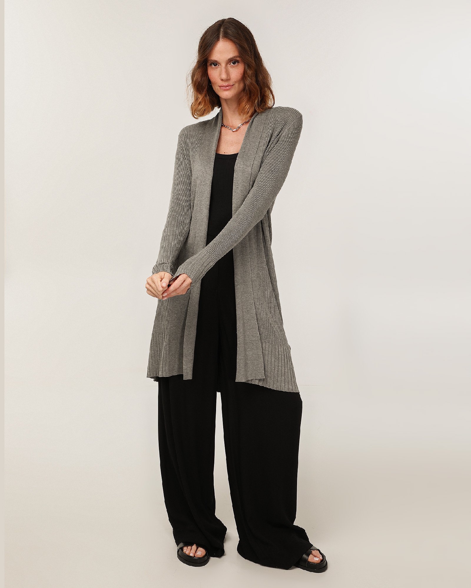 Cardigan feminino de tricot aberto - Cinza Mescla | AK by Riachuelo