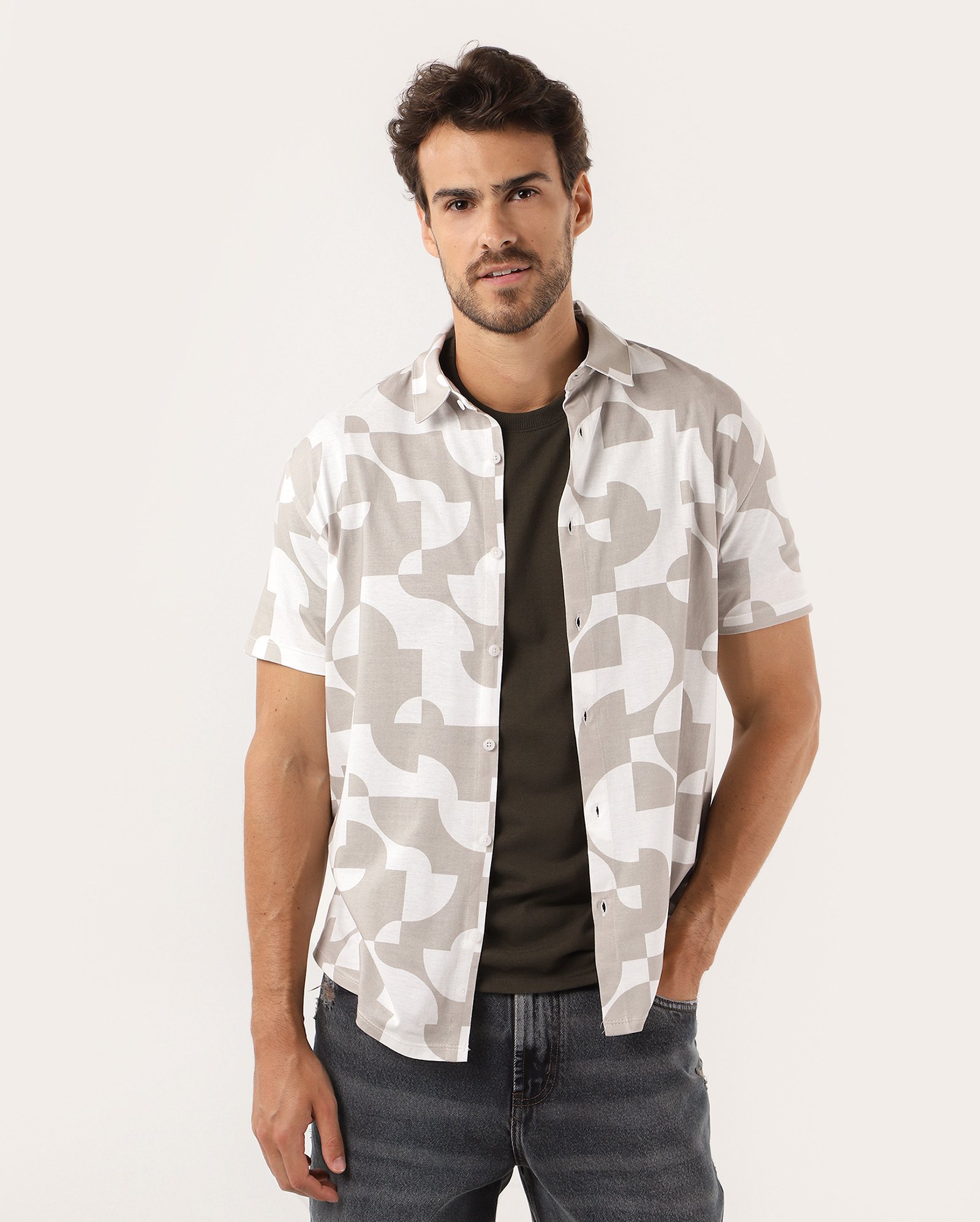 Camisa masculina de algodão estampa geométrica multicor | Original by Riachuelo