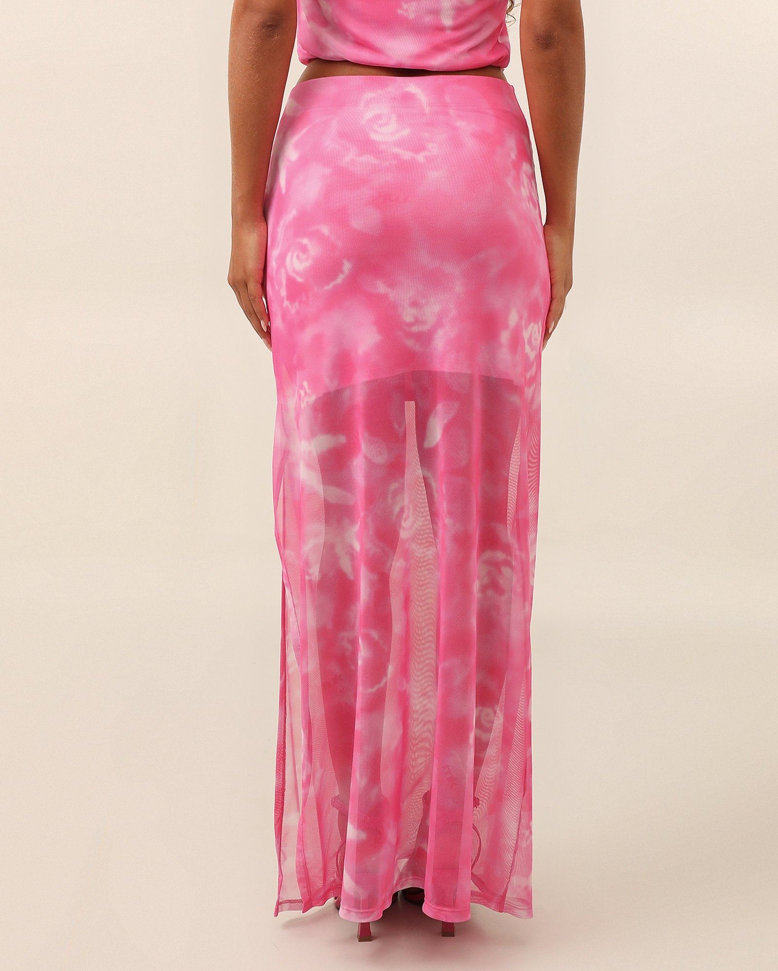 Saia midi em tule franzida estampada - Rosa | Makai + Riachuelo — foto 7