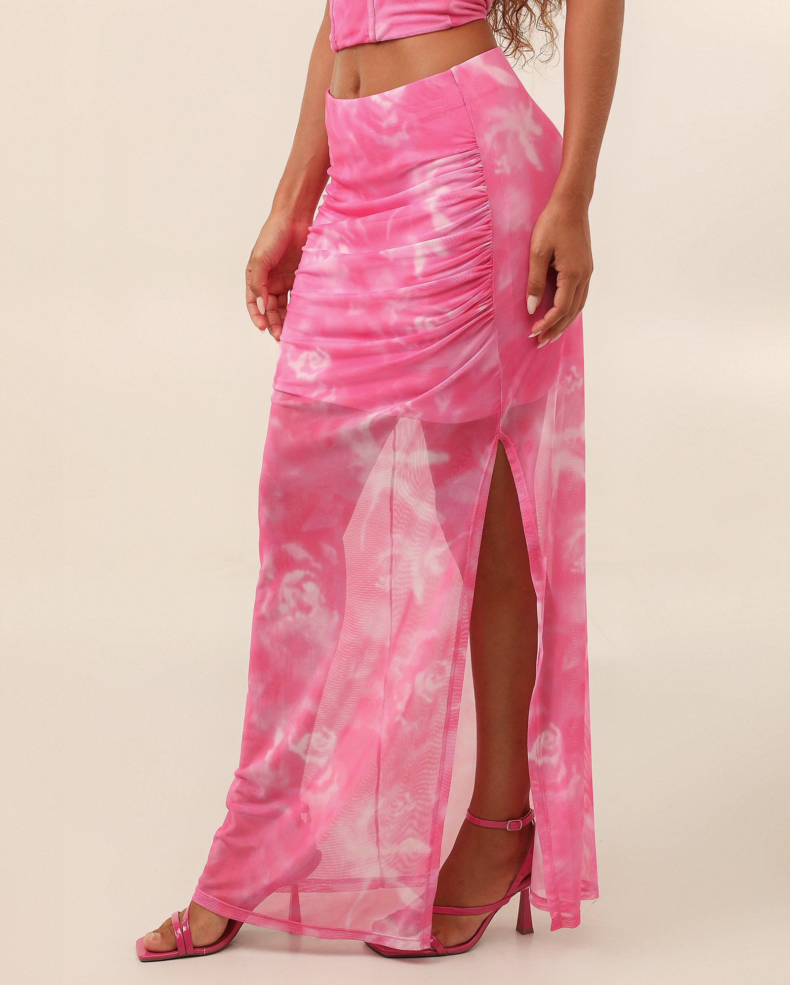 Saia midi em tule franzida estampada - Rosa | Makai + Riachuelo — foto 6