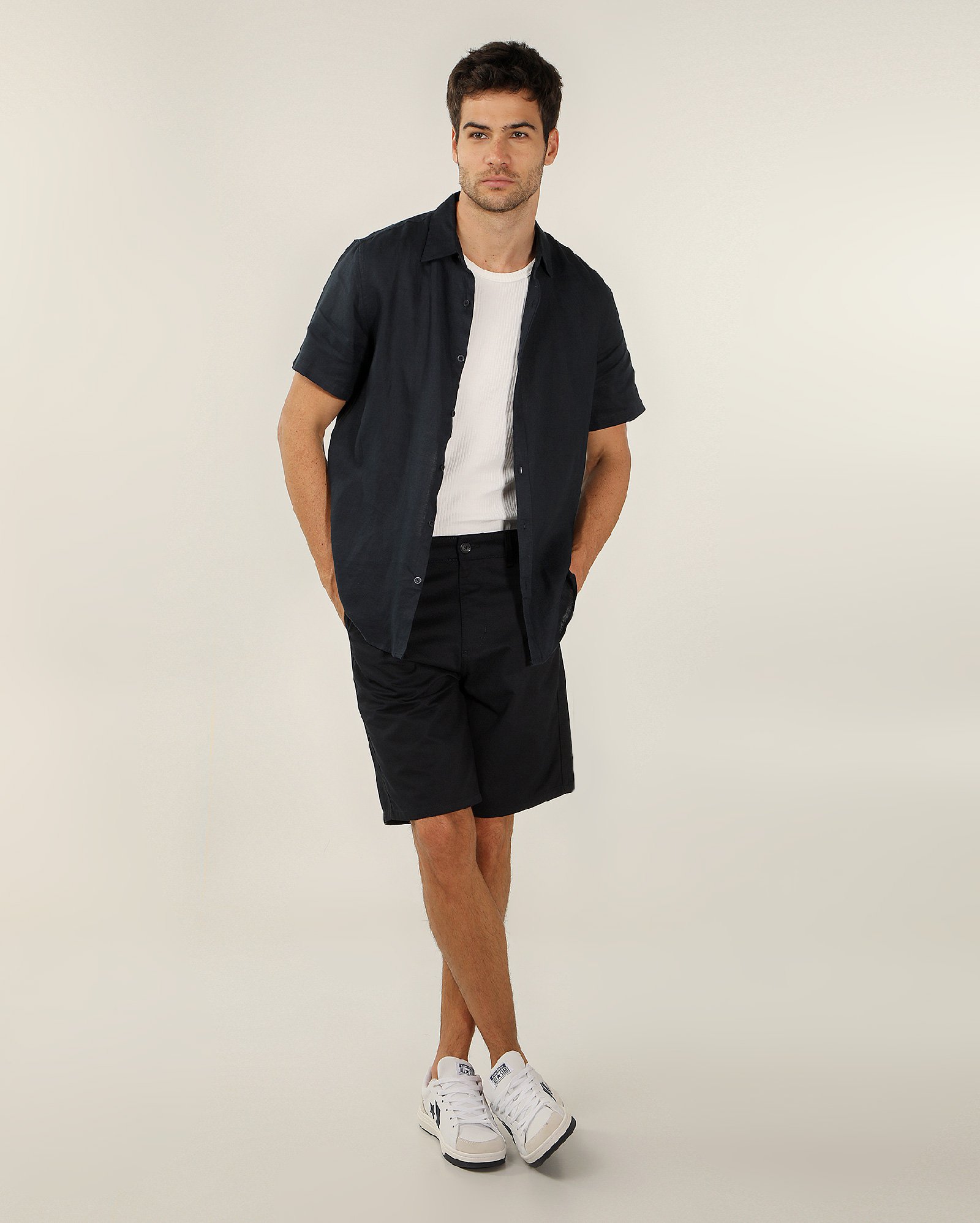 Bermuda sarja masculina reta chino azul | Pool Jeans