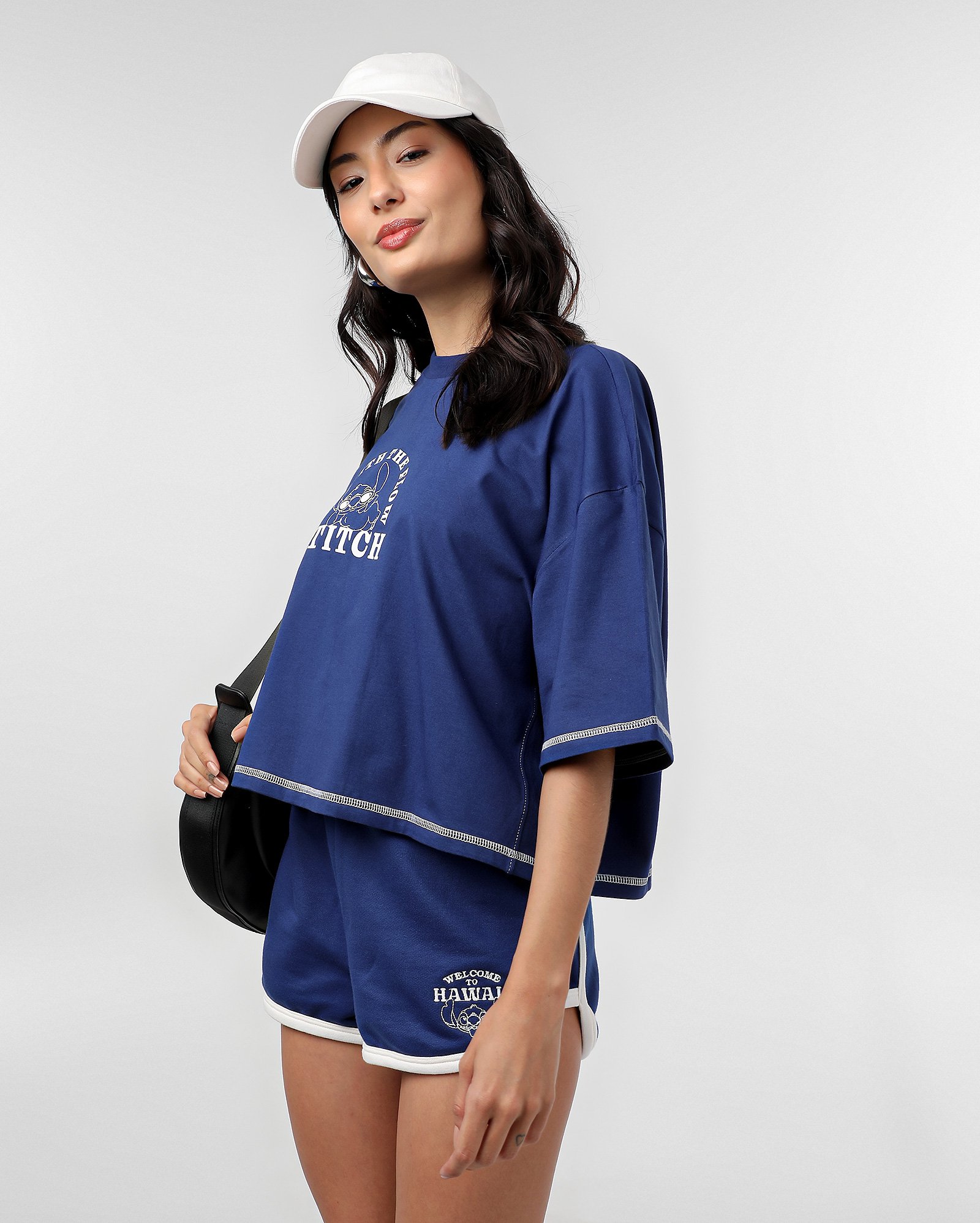 Short feminino com viés Stitch azul | Lilo & Stitch
