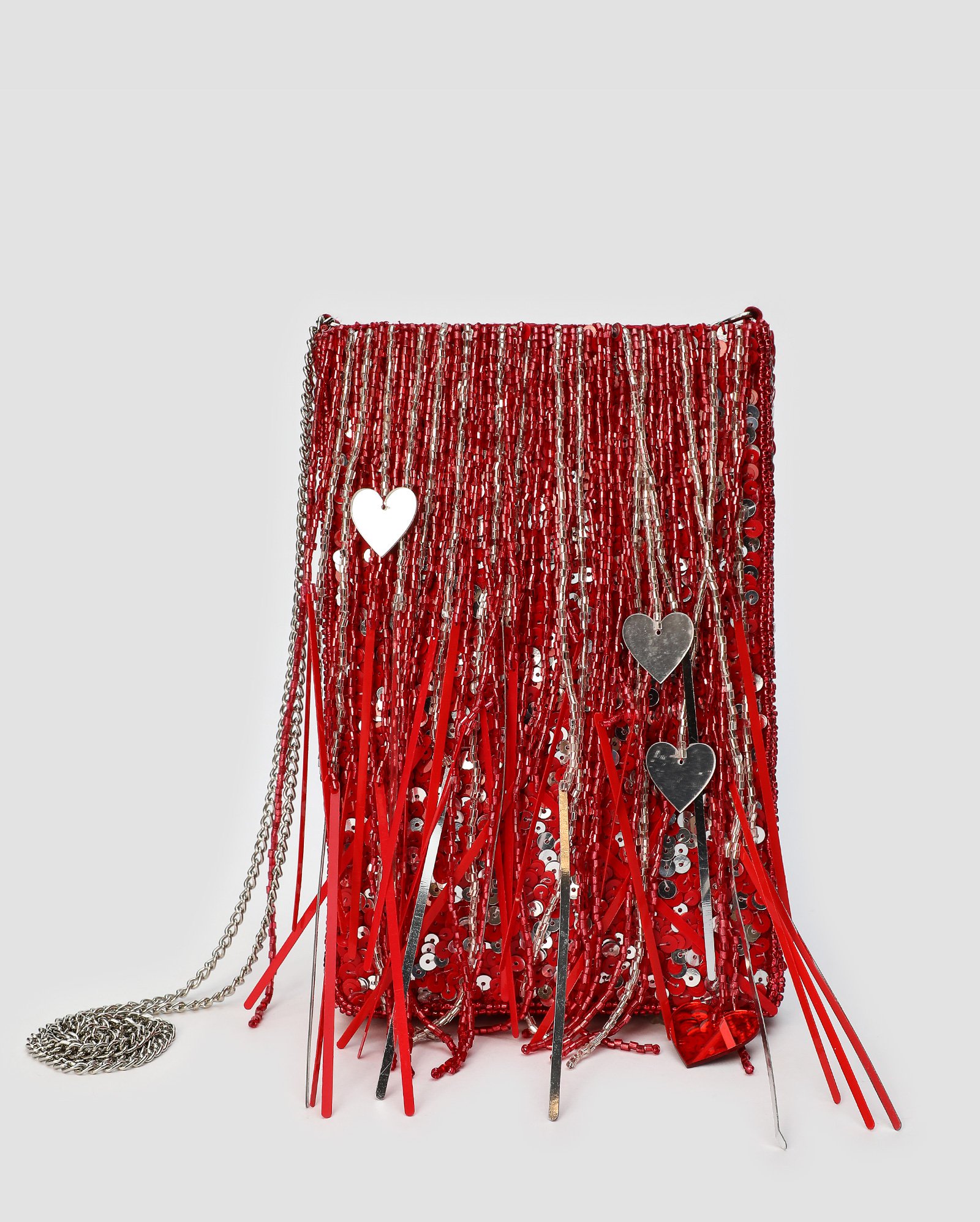 Bolsa feminina P crossbody franjas com brilho coração | Accessori by Riachuelo