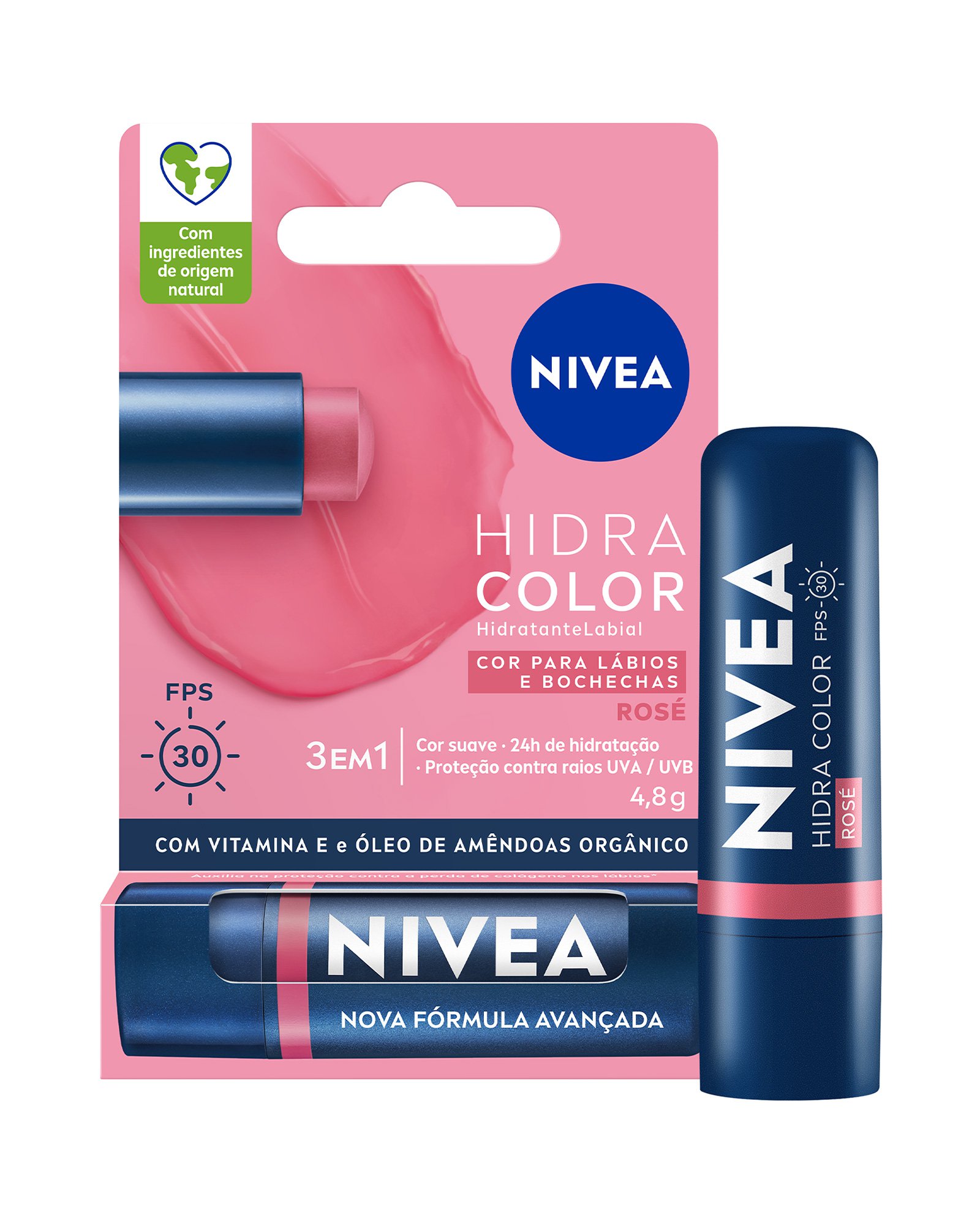 Hidratante labial 3 em 1 Hidra Color 4,8g rosé | Nivea