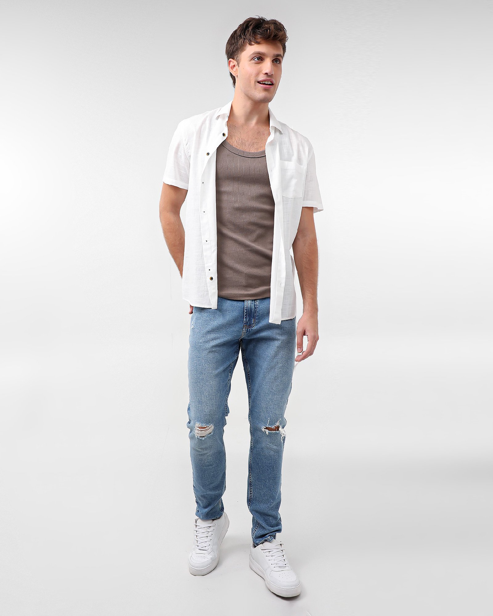 Calça jeans masculina skinny destroyed - Jeans Claro | Pool Jeans