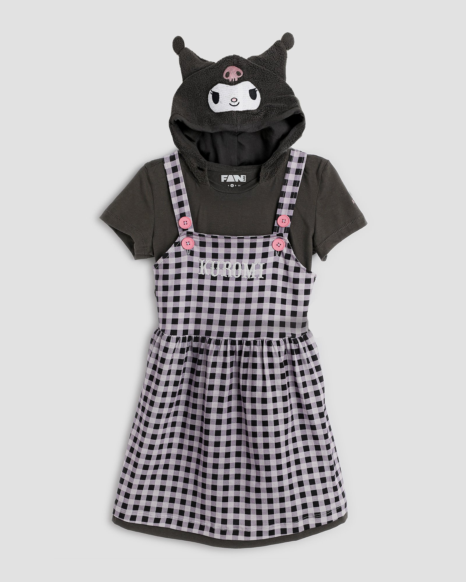 Vestido infantil Kuromi Hello Kitty capuz 4-10 multicor | FANLAB
