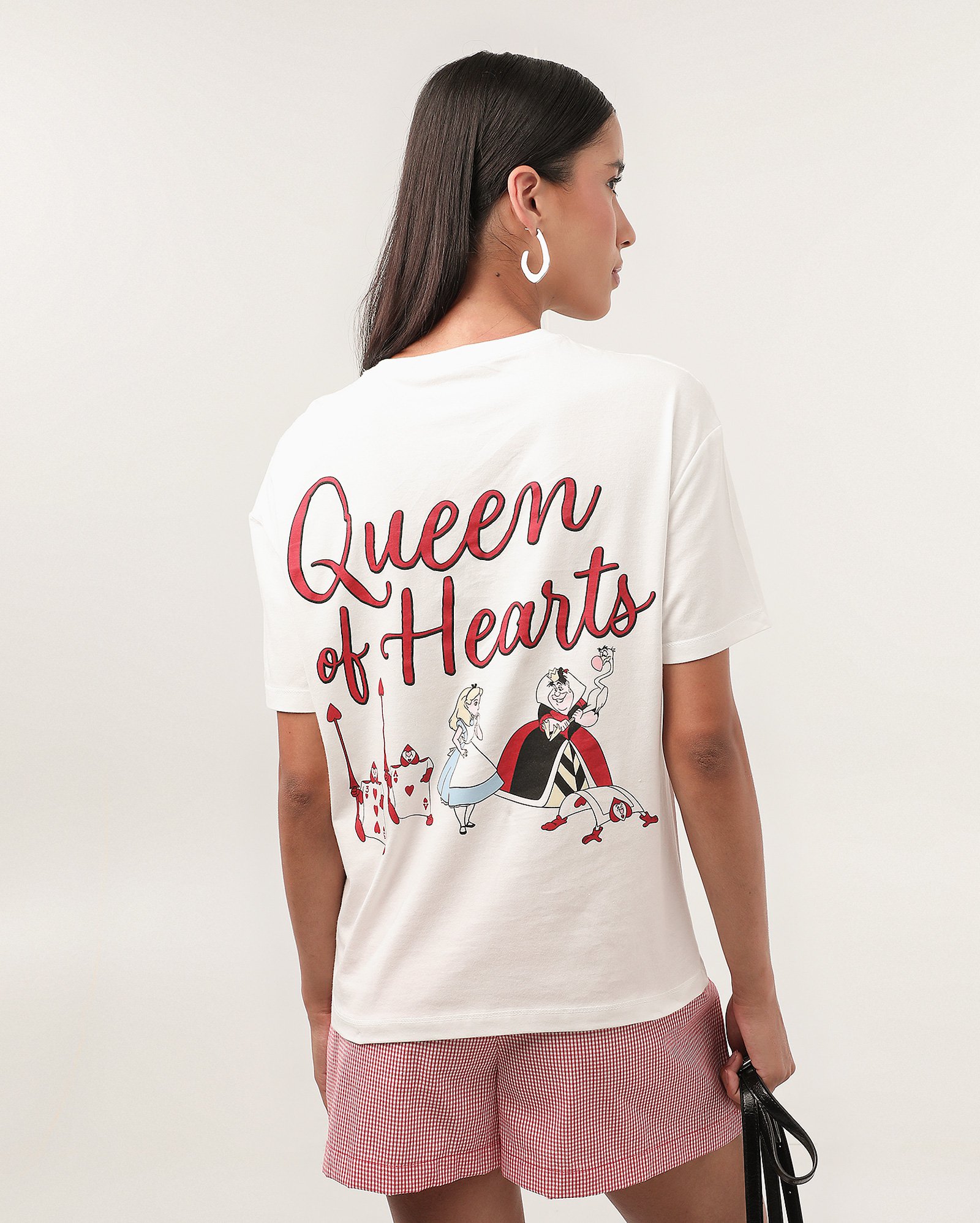 Camiseta feminina oversized Alice queen of hearts branca | Disney