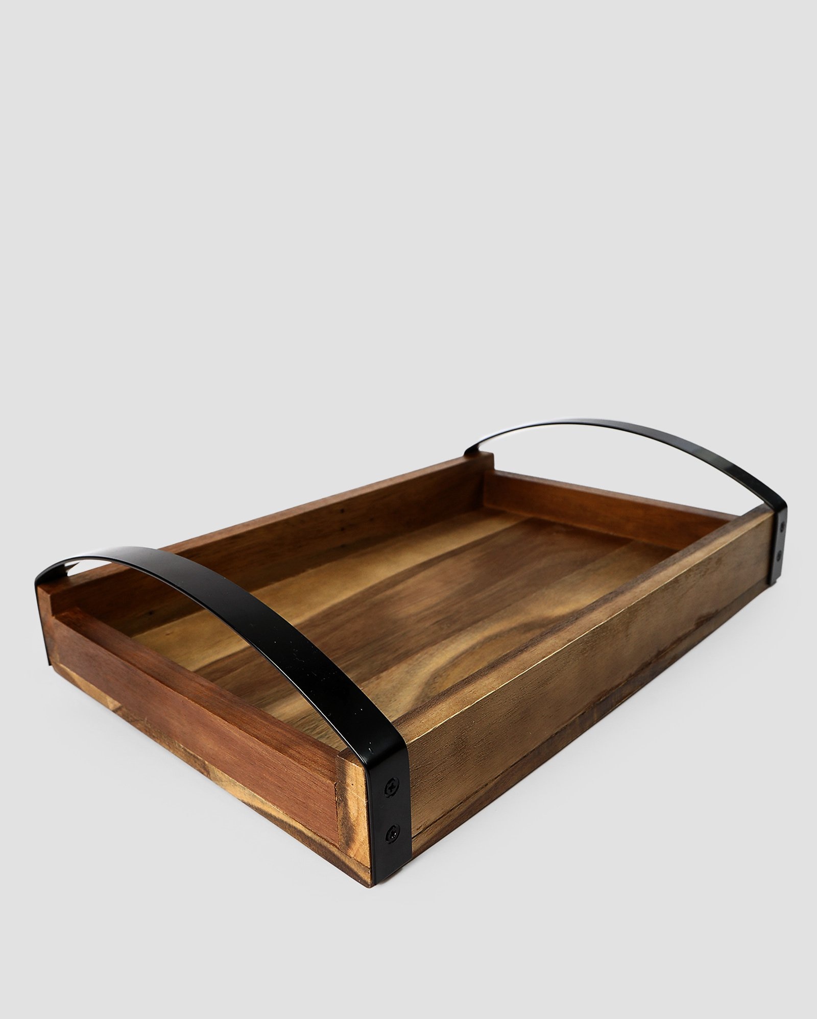 Bandeja retangular acácia alça metal Betânia 38cm marrom | Casa Riachuelo