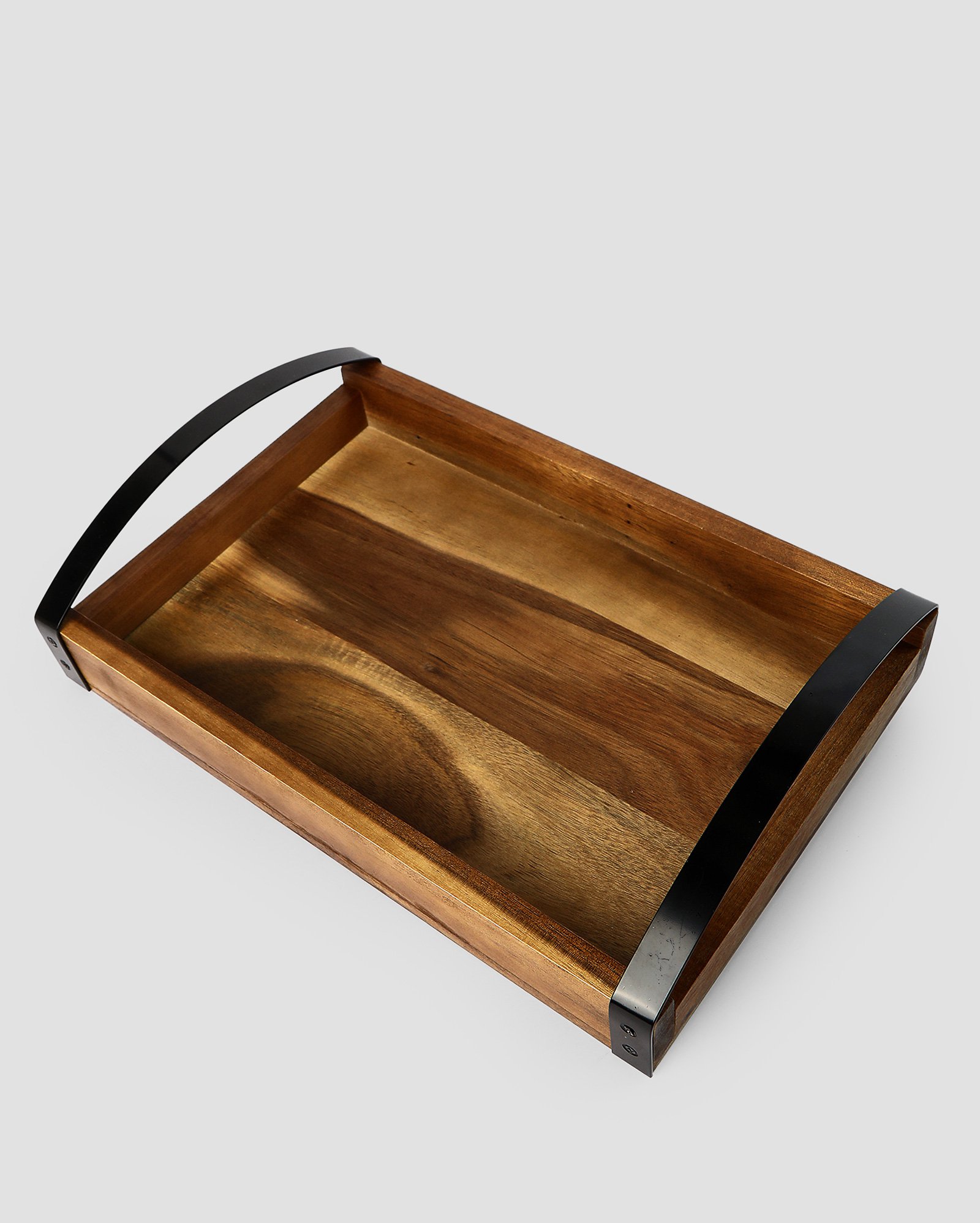 Bandeja retangular acácia alça metal Betânia 38cm marrom | Casa Riachuelo