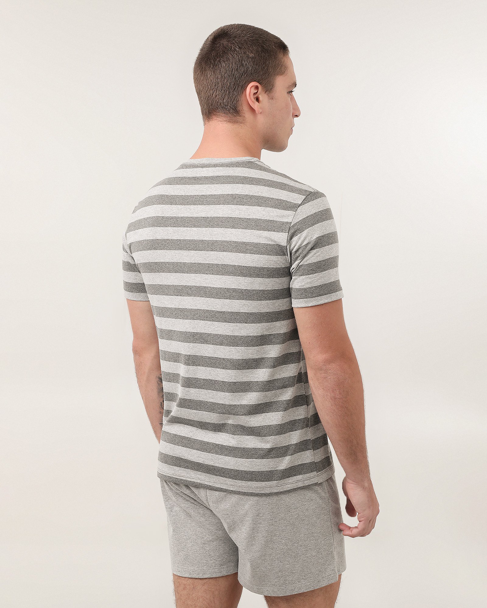 Pijama curto masculino listrado mescla cinza | Riachuelo