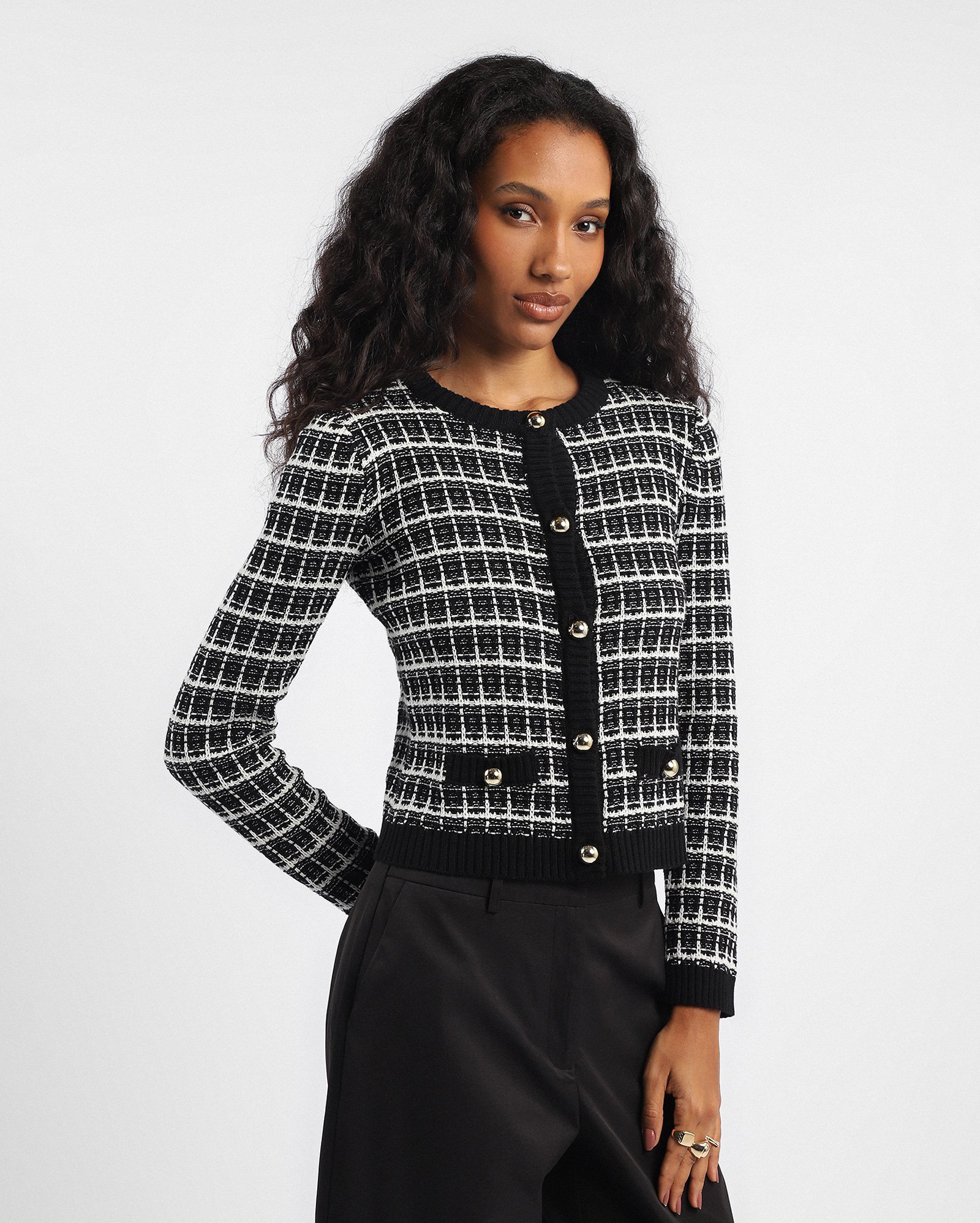 Cardigan feminino de tricot ajustado - preto