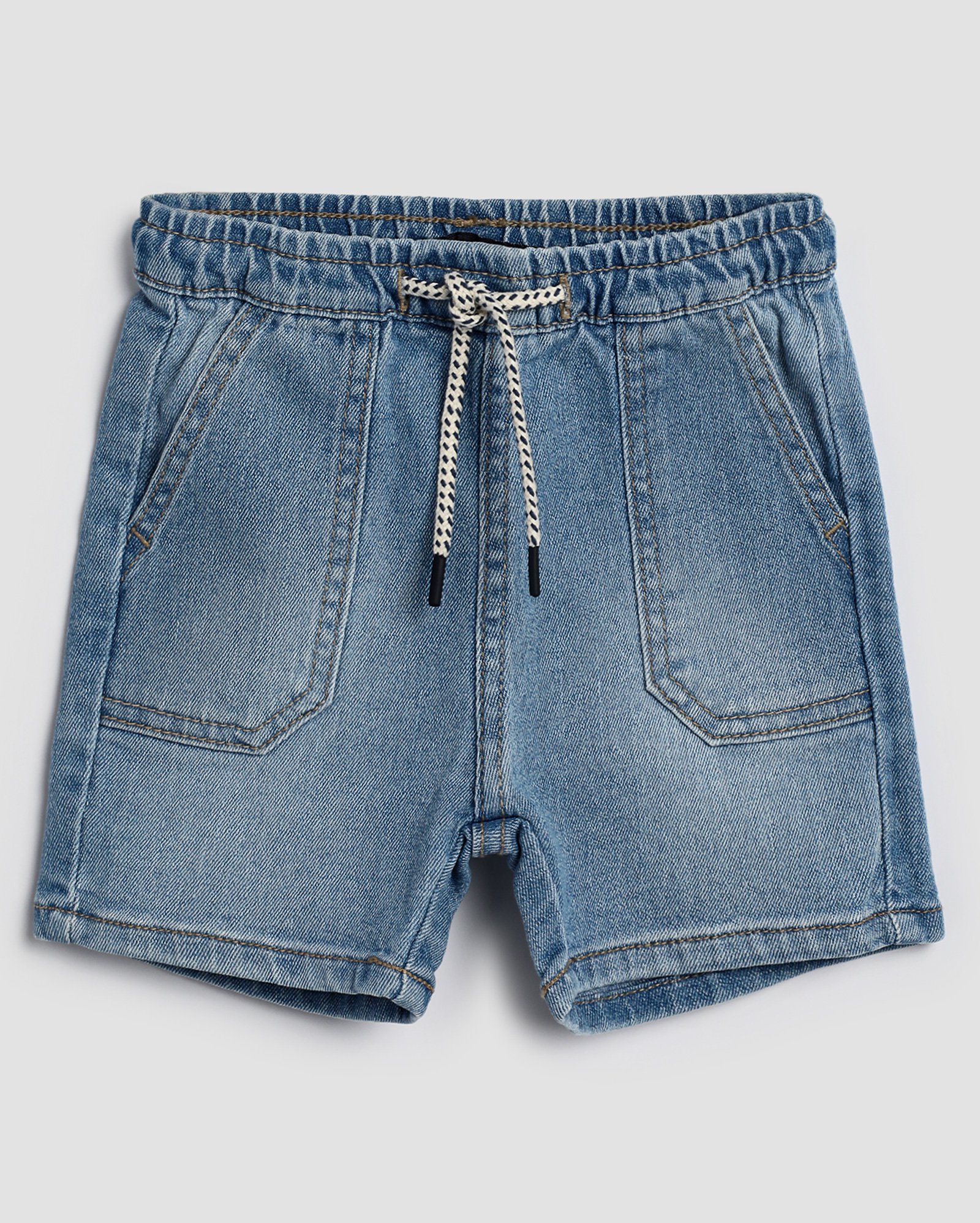 Bermuda jeans infantil reta com amarração 1-4A denim médio | Pool Kids