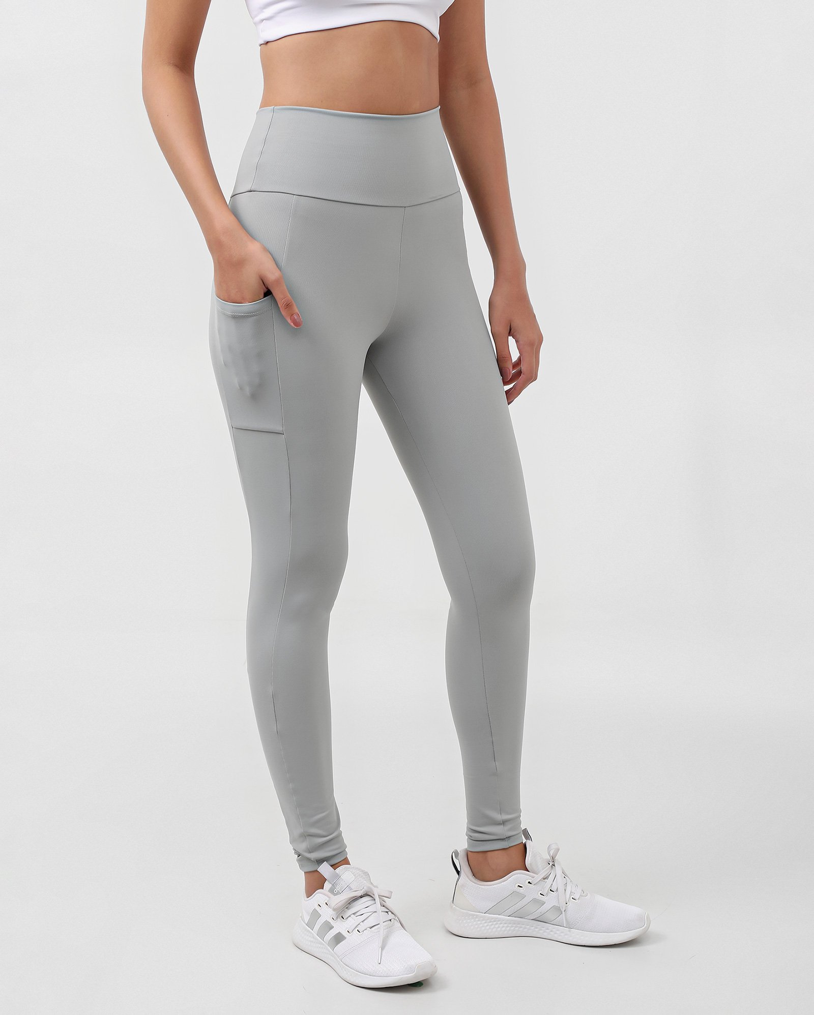 Calça legging esportiva feminina pump com bolso - Cinza Claro | Body Work