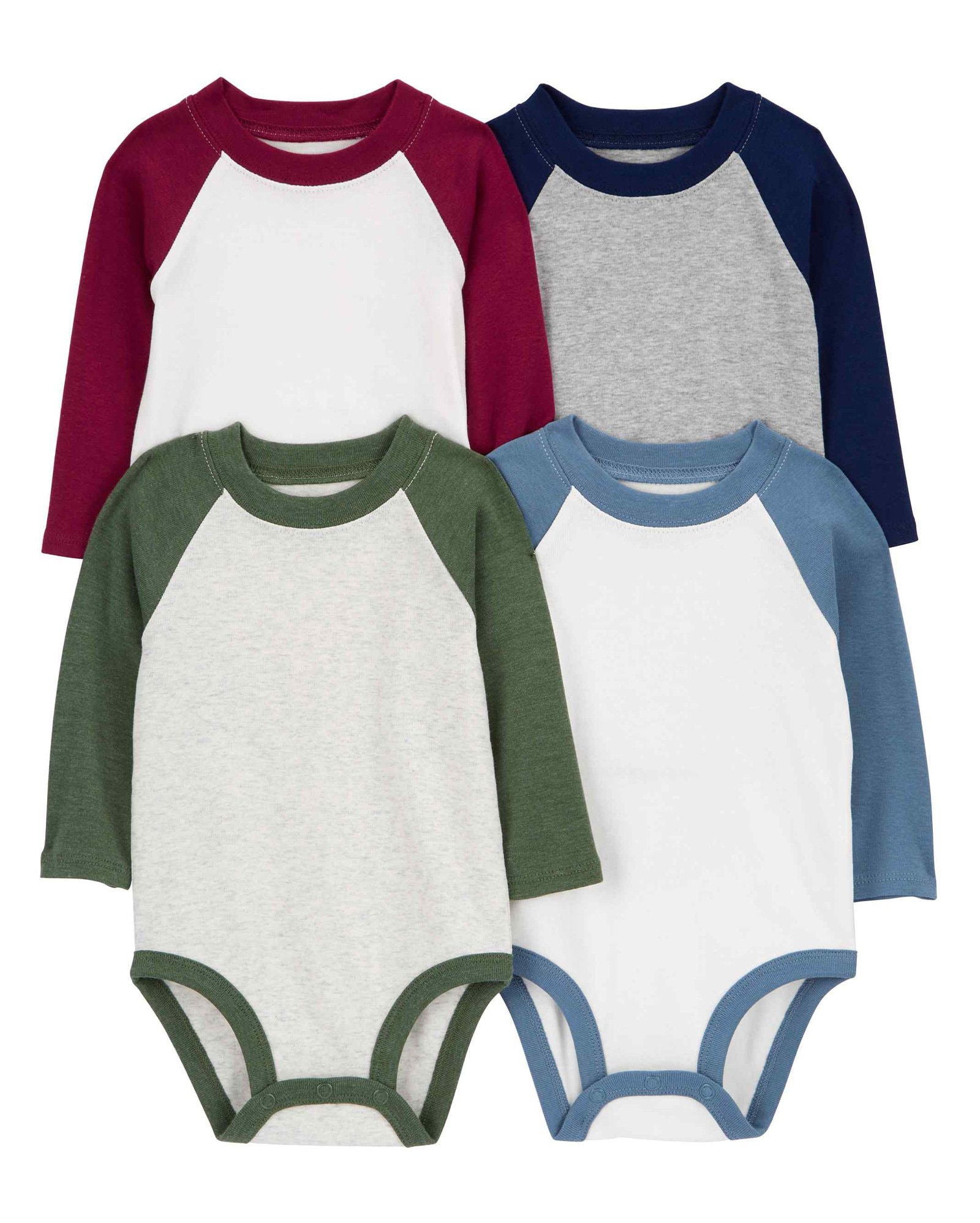 Kit body bebê 4 peças raglan manga longa multicor | Carter's