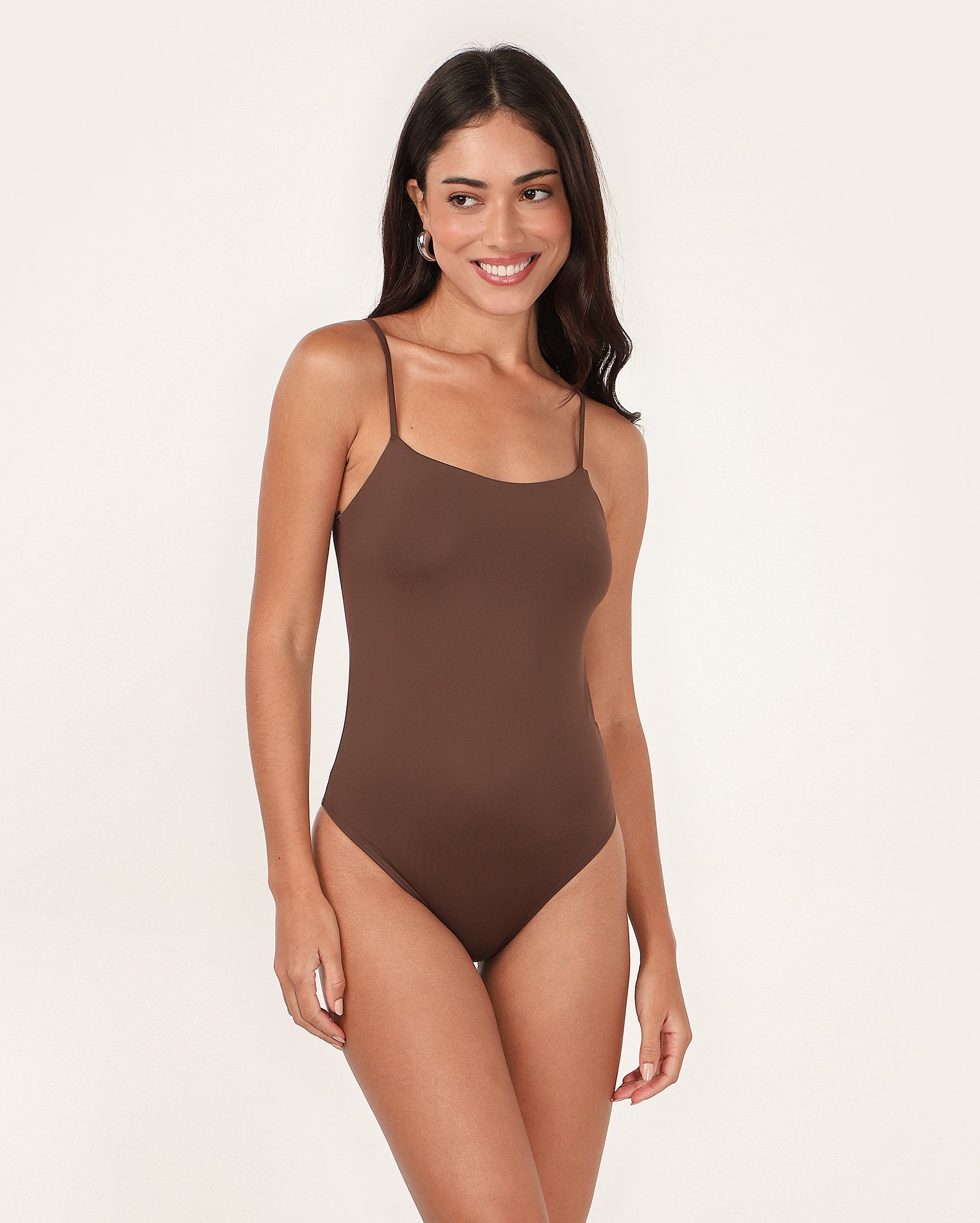 Body feminino poliamida alças finas marrom | Pool Basics