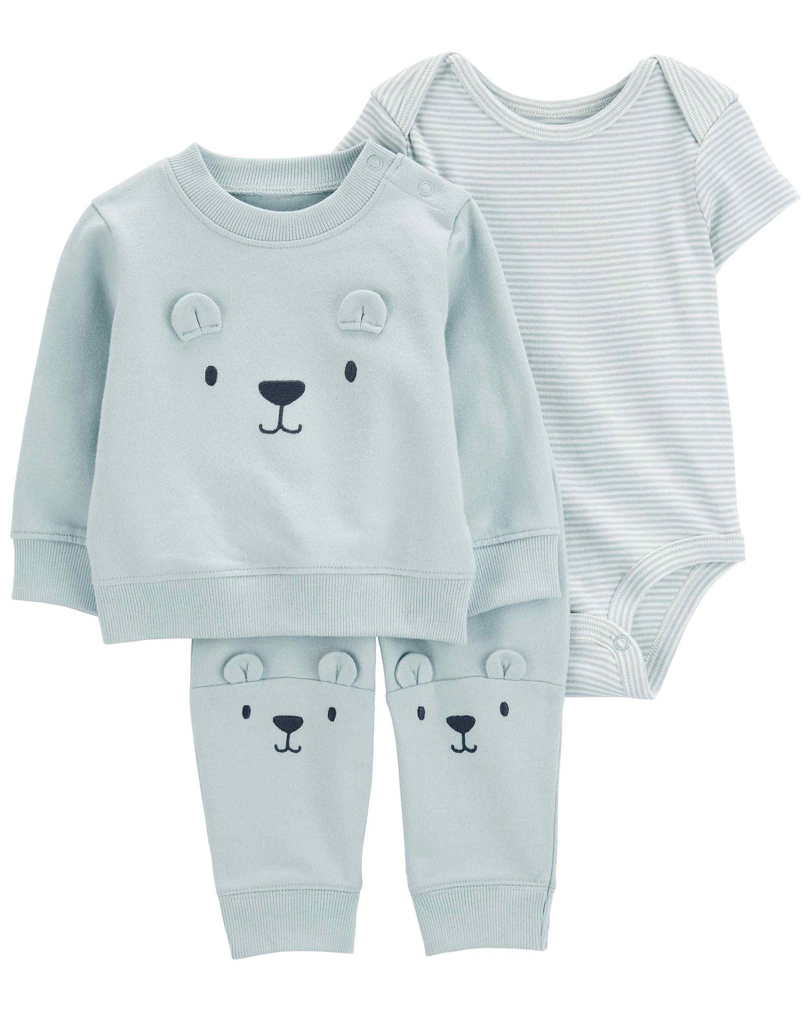 Conjunto longo de moletom bebê  3 peças bichinho azul | Carter's 