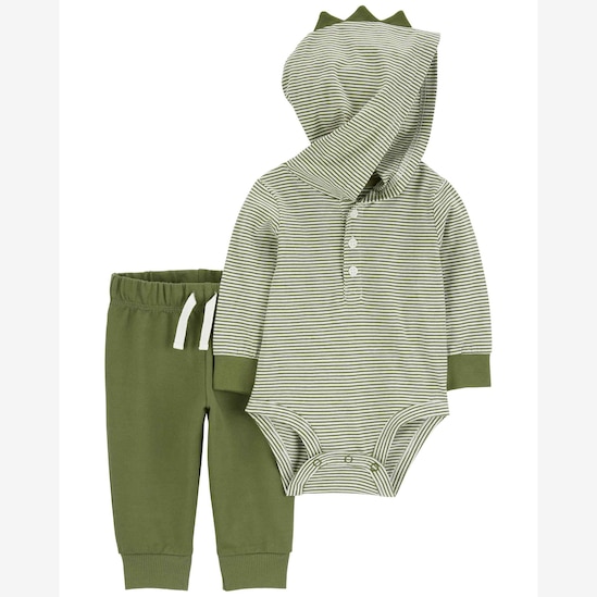 Conjunto longo de moletom bebê 2 peças listrado verde | Carter's