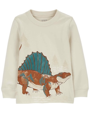 Camiseta infantil manga longa dinossauro bege | Carter's