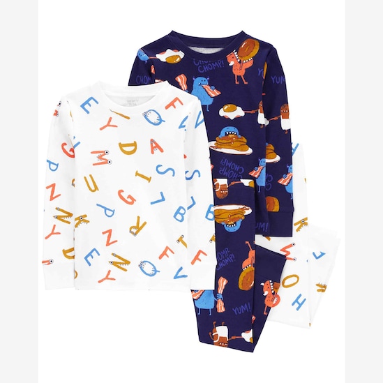 Pijama longo infantil 4 peças listrado monstrinho e letras multicor | Carter's