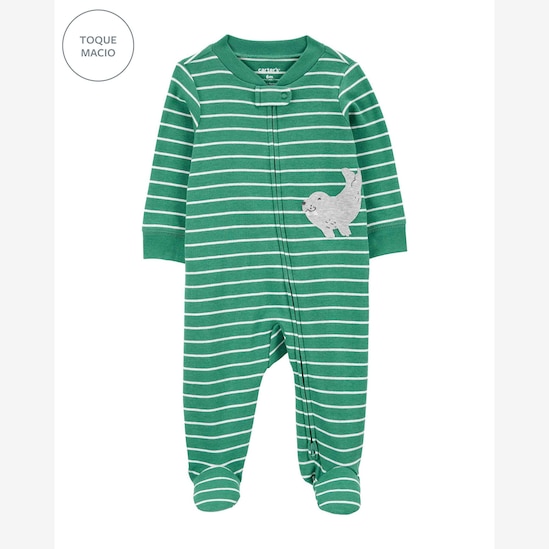 Macacão bebê foca listrada verde | Carter's