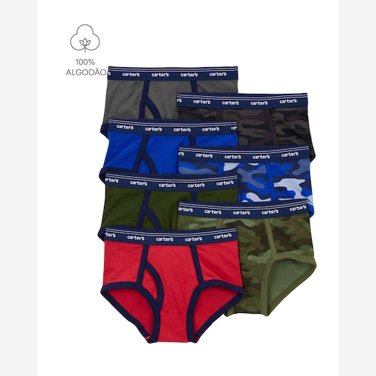 Kit cueca infantil 7 peças slip camuflada multicor | Carter's